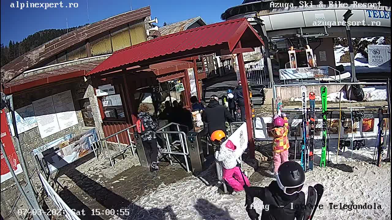 Prahova, Azuga Ski Center Telegondola Cable Car Lower Station Boarding Turnstile Area , Azuga Live Cam - Azuga, Prahova, Romania