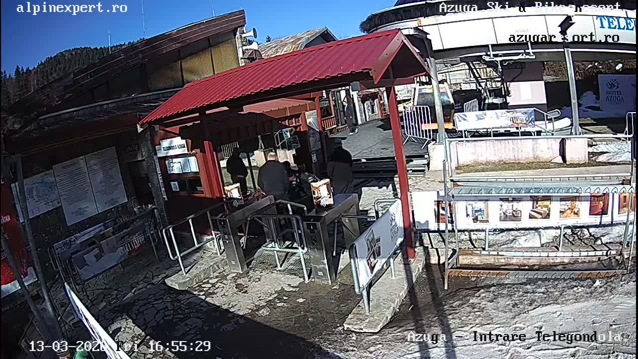 Prahova, Azuga Ski Center Telegondola Cable Car Lower Station Boarding Turnstile Area , Azuga Live Cam - Azuga, Prahova, Romania