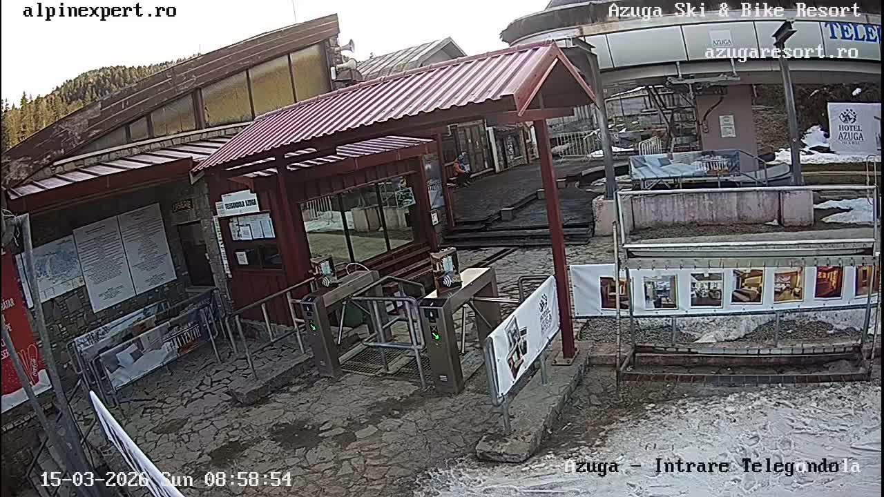 Prahova, Azuga Ski Center Telegondola Cable Car Lower Station Boarding Turnstile Area , Azuga Live Cam - Azuga, Prahova, Romania