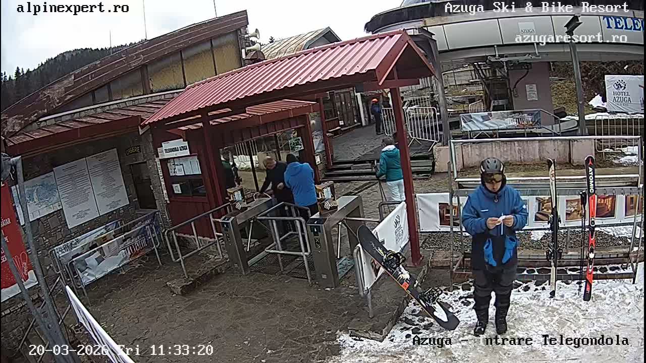Prahova, Azuga Ski Center Telegondola Cable Car Lower Station Boarding Turnstile Area , Azuga Live Cam - Azuga, Prahova, Romania