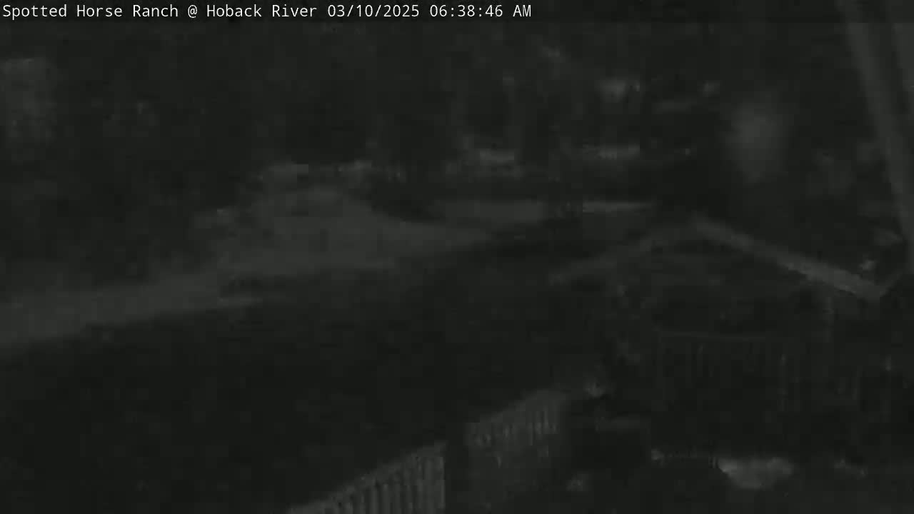 A nighttime, low-light image shows a dark, blurry outdoor scene with indistinct shapes and a fence in the foreground.