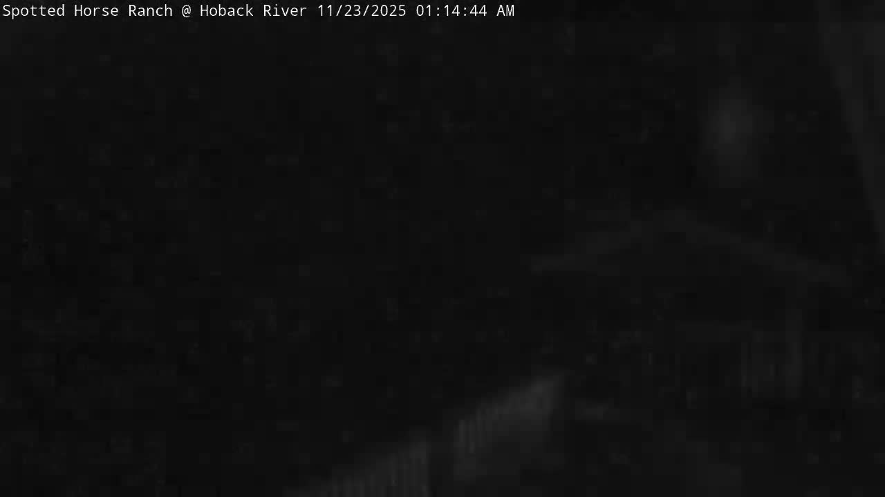 An extremely dark, almost black, outdoor scene at night with faint, unidentifiable shapes barely discernible in the lower portion of the image, showing no visible precipitation or fog.