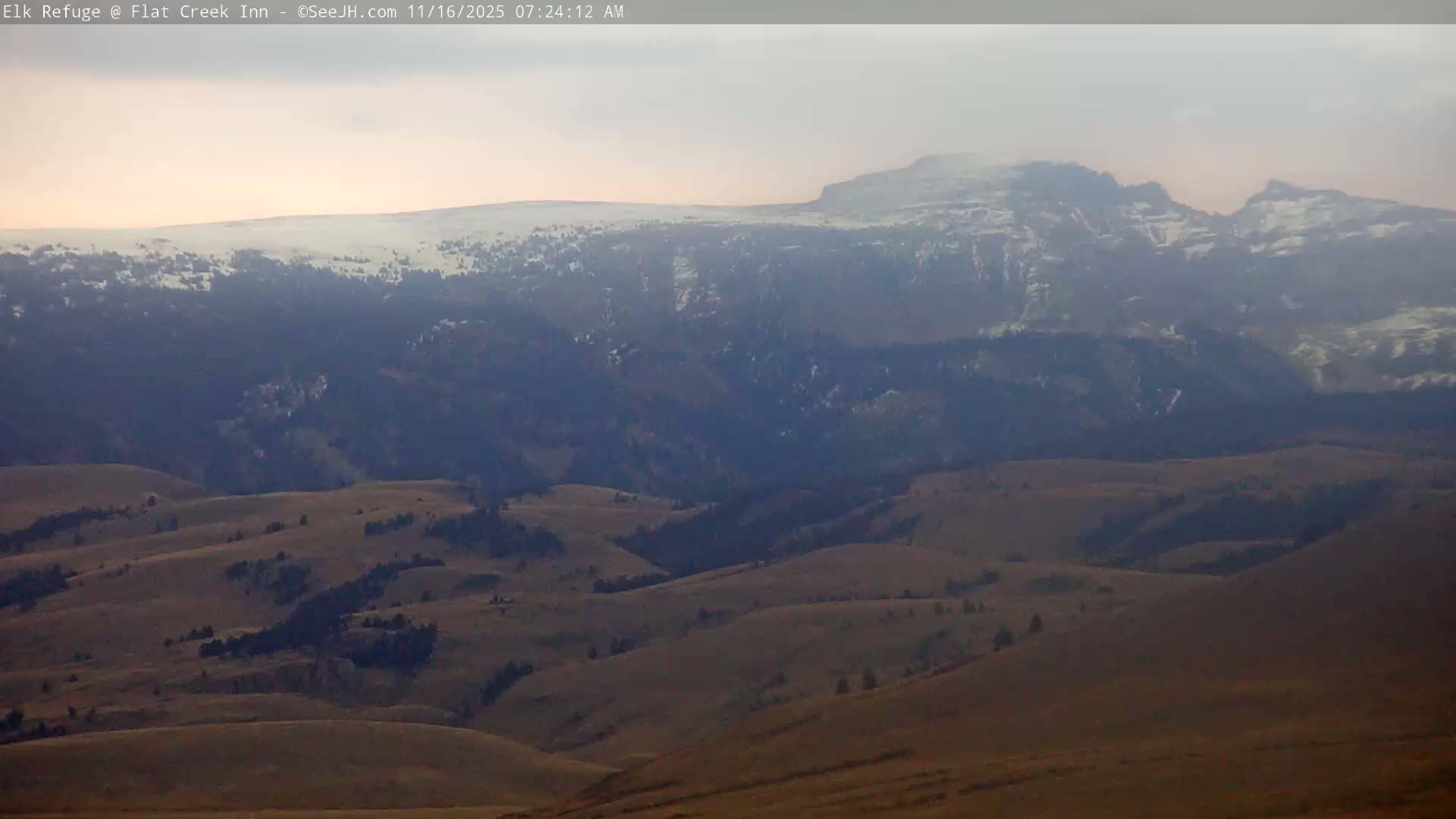 Jackson, Elk Refuge & Teton Mountains from Flat Creek Inn Live Cam - Jackson, Teton, Wyoming, USA