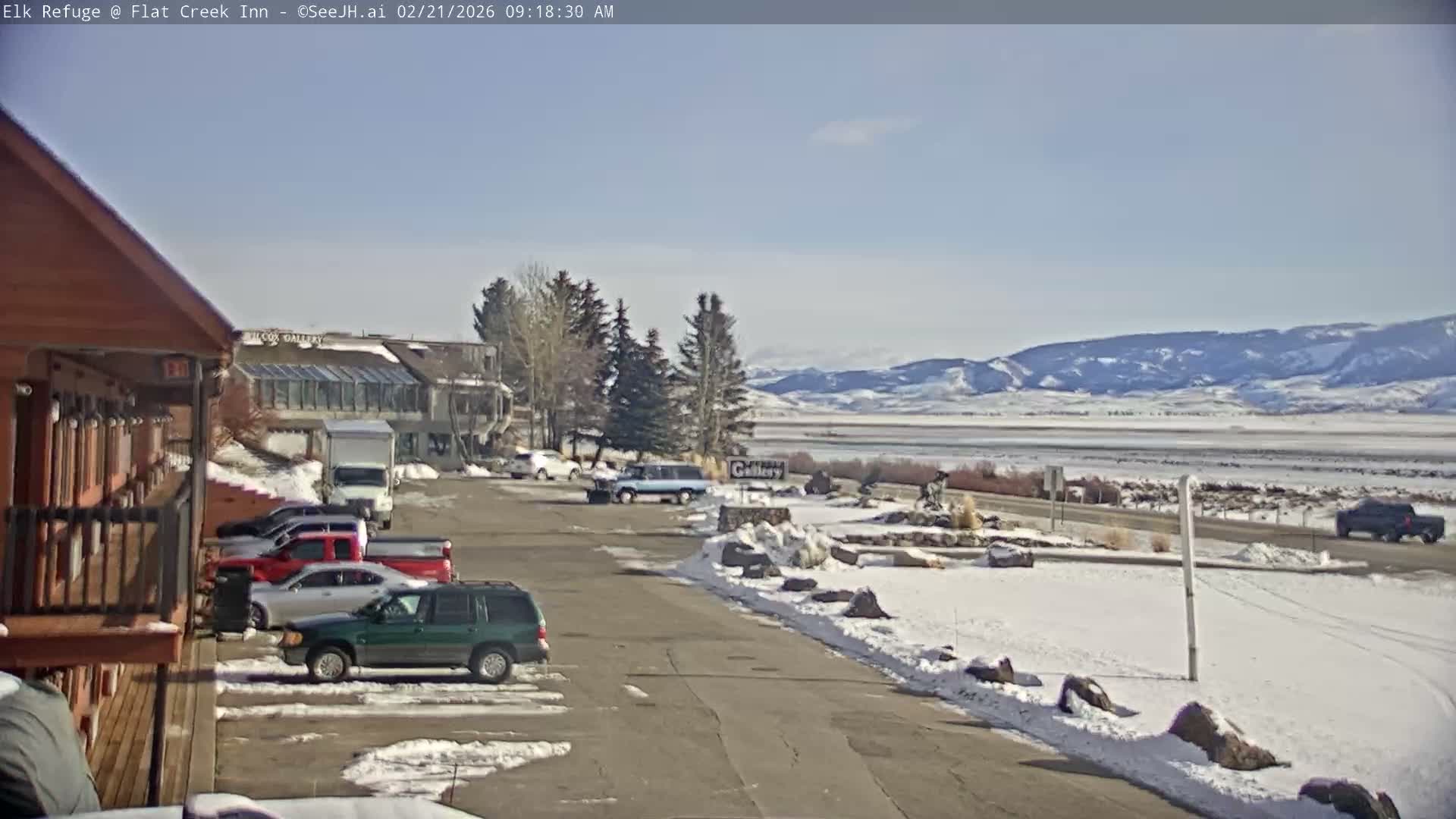 Jackson, Elk Refuge & Teton Mountains from Flat Creek Inn Live Cam - Jackson, Teton, Wyoming, USA
