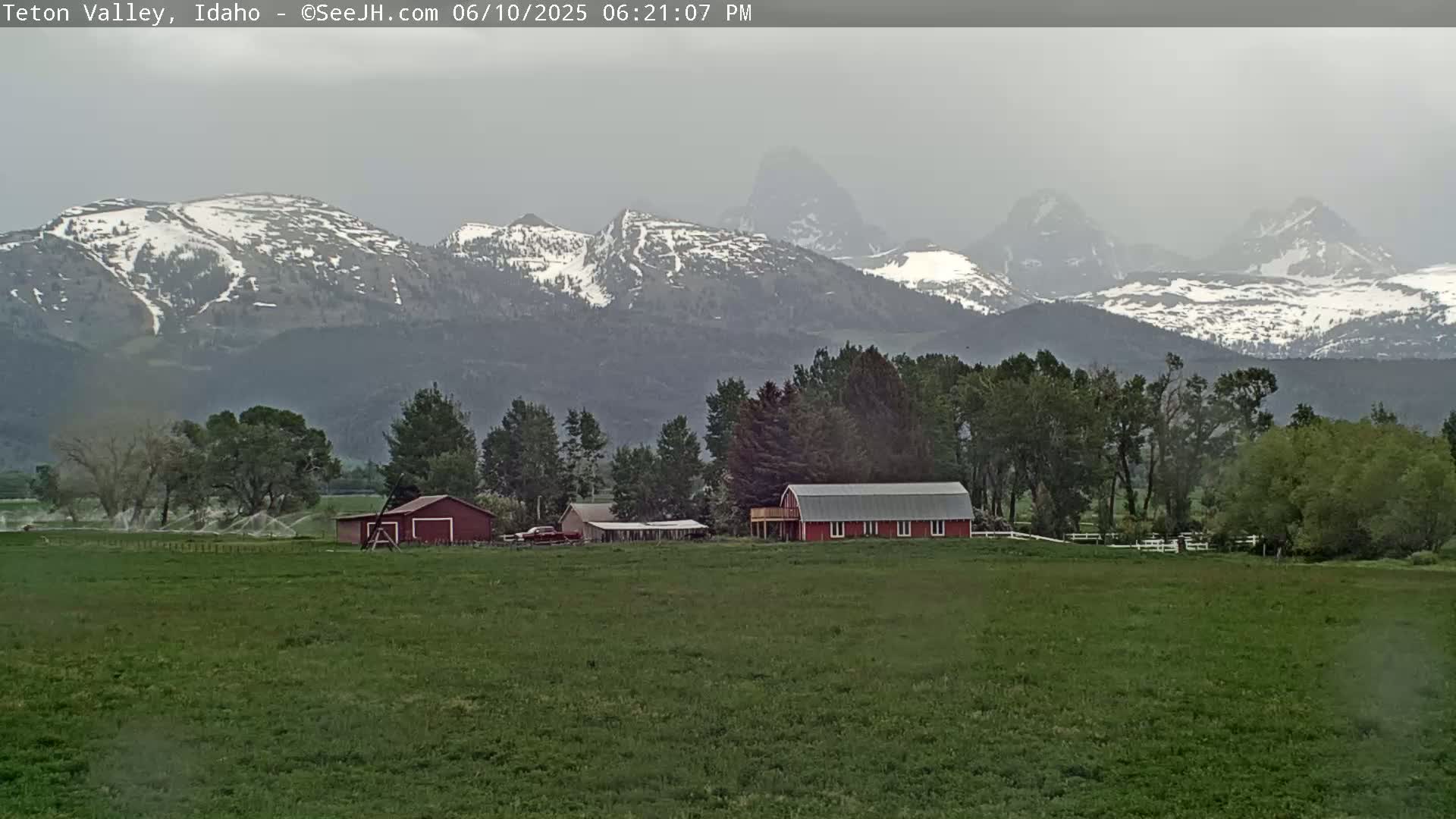 Grand Teton Mountains Peaks from Teton Valley Live Cam - Tetonia, Teton, Idaho, USA