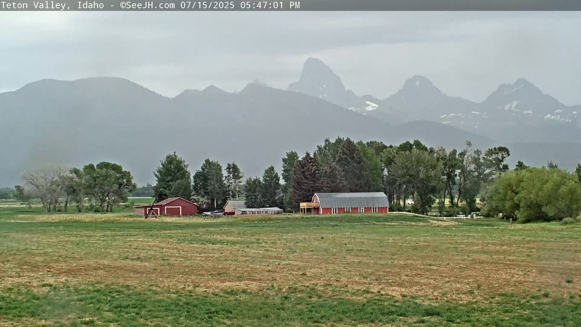 Grand Teton Mountains Peaks from Teton Valley Live Cam - Tetonia, Teton, Idaho, USA