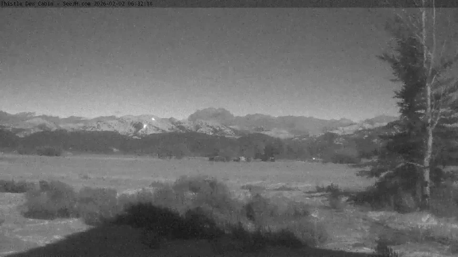 Grand Teton Mountains Peaks from Teton Valley Thistle Dew Cabin Live Cam - Tetonia, Teton, Idaho, USA