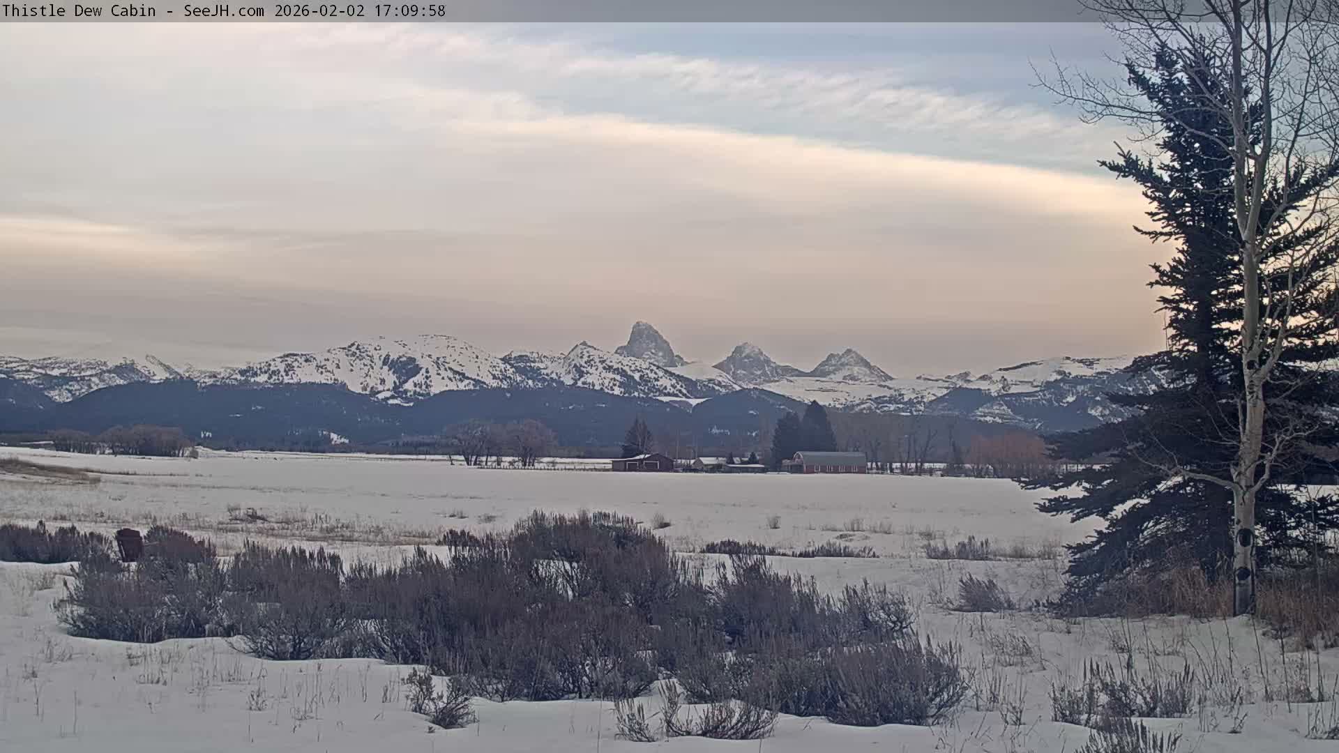 Grand Teton Mountains Peaks from Teton Valley Thistle Dew Cabin Live Cam - Tetonia, Teton, Idaho, USA