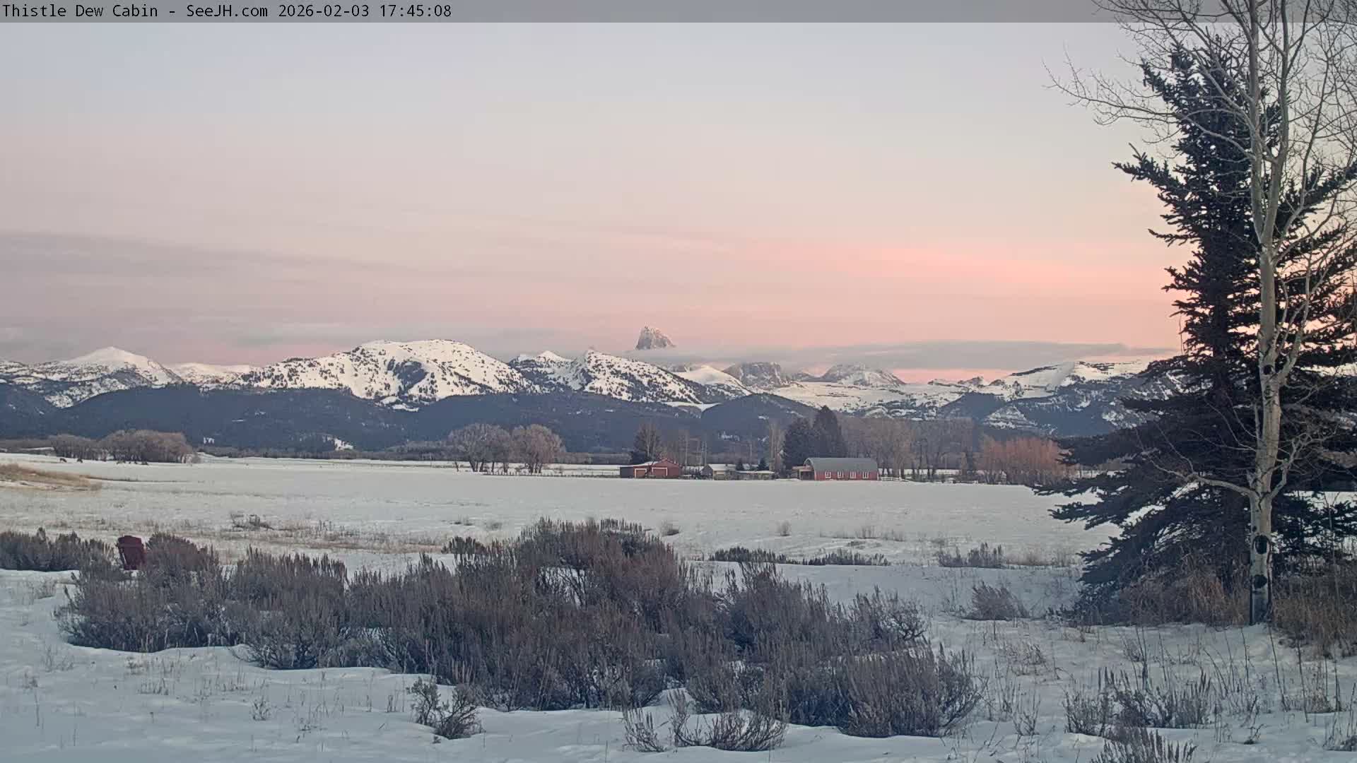 Grand Teton Mountains Peaks from Teton Valley Thistle Dew Cabin Live Cam - Tetonia, Teton, Idaho, USA