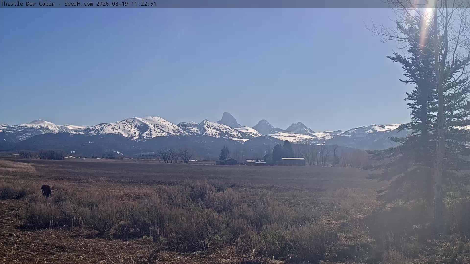 Grand Teton Mountains Peaks from Teton Valley Thistle Dew Cabin Live Cam - Tetonia, Teton, Idaho, USA