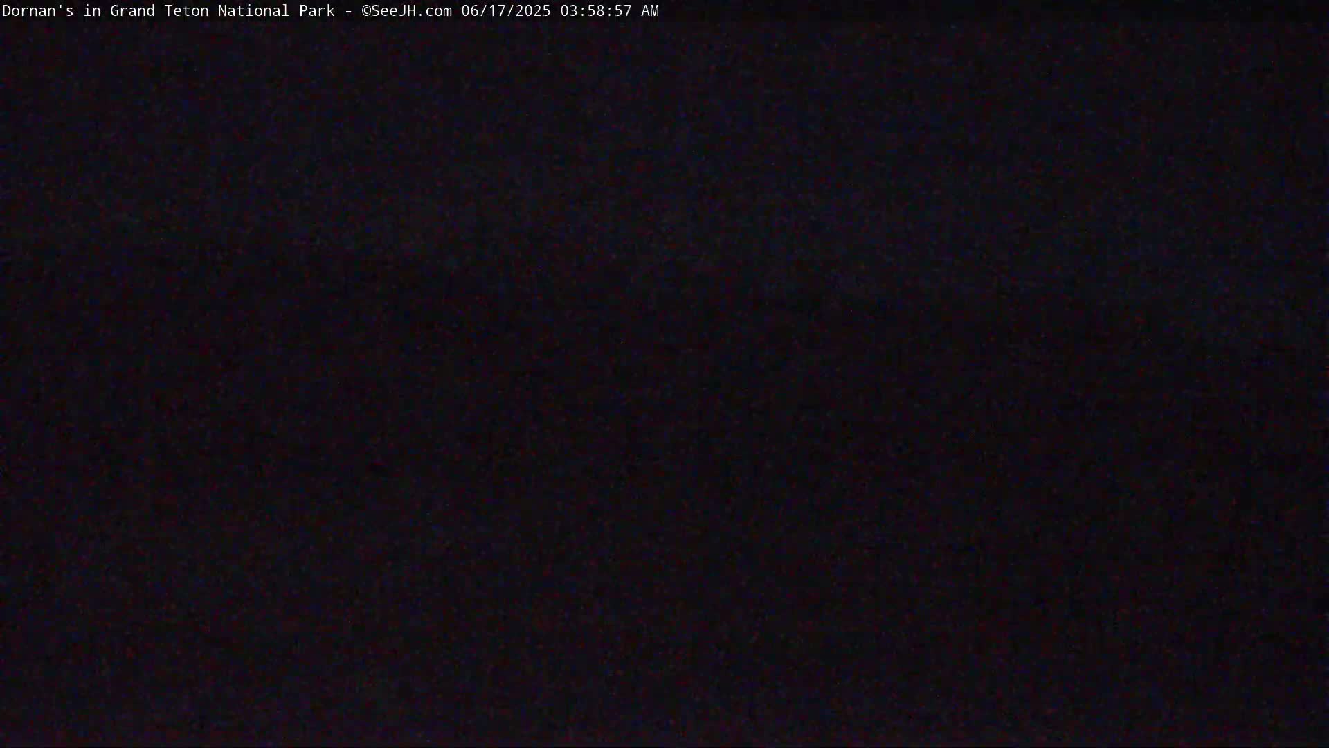 The image is a completely dark, grainy, nighttime view.