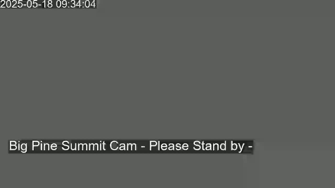 The image shows a solid gray screen with the message "Big Pine Summit Cam - Please Stand by" at the bottom.
