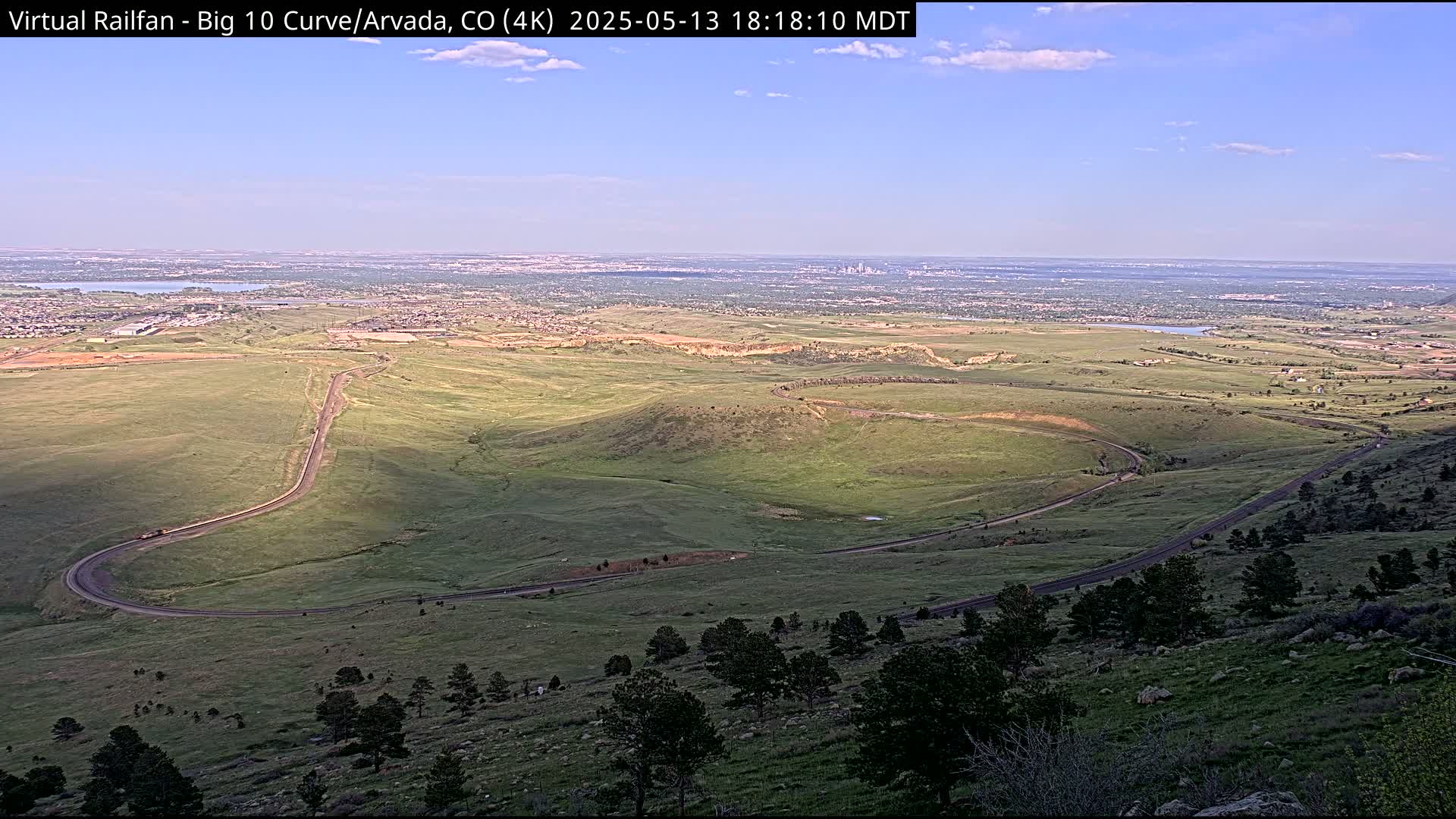 Denver Skyline  & Arvada Big  10 Curve Railroad Live Cam - Arvada, Jefferson, Colorado, USA