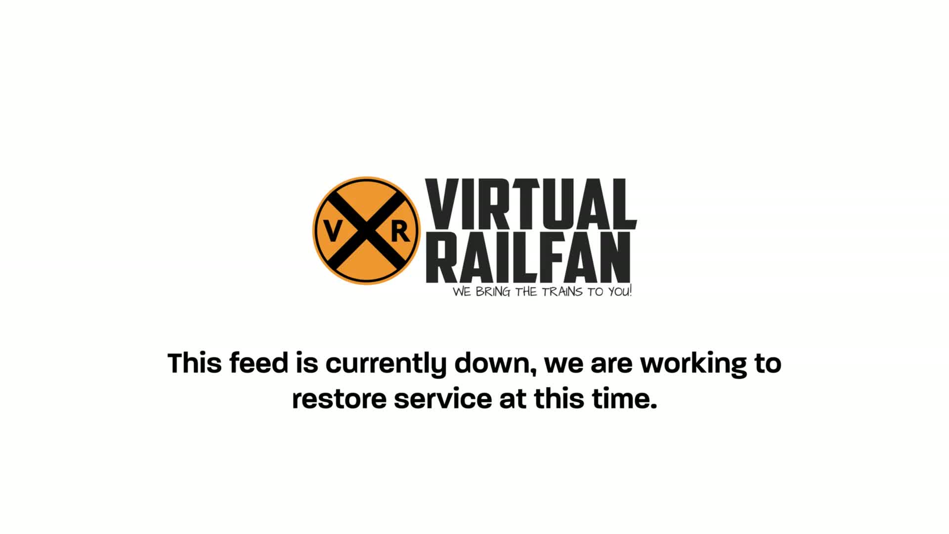 A white background displays a logo with an orange circle and black lettering, along with a message indicating a service interruption.