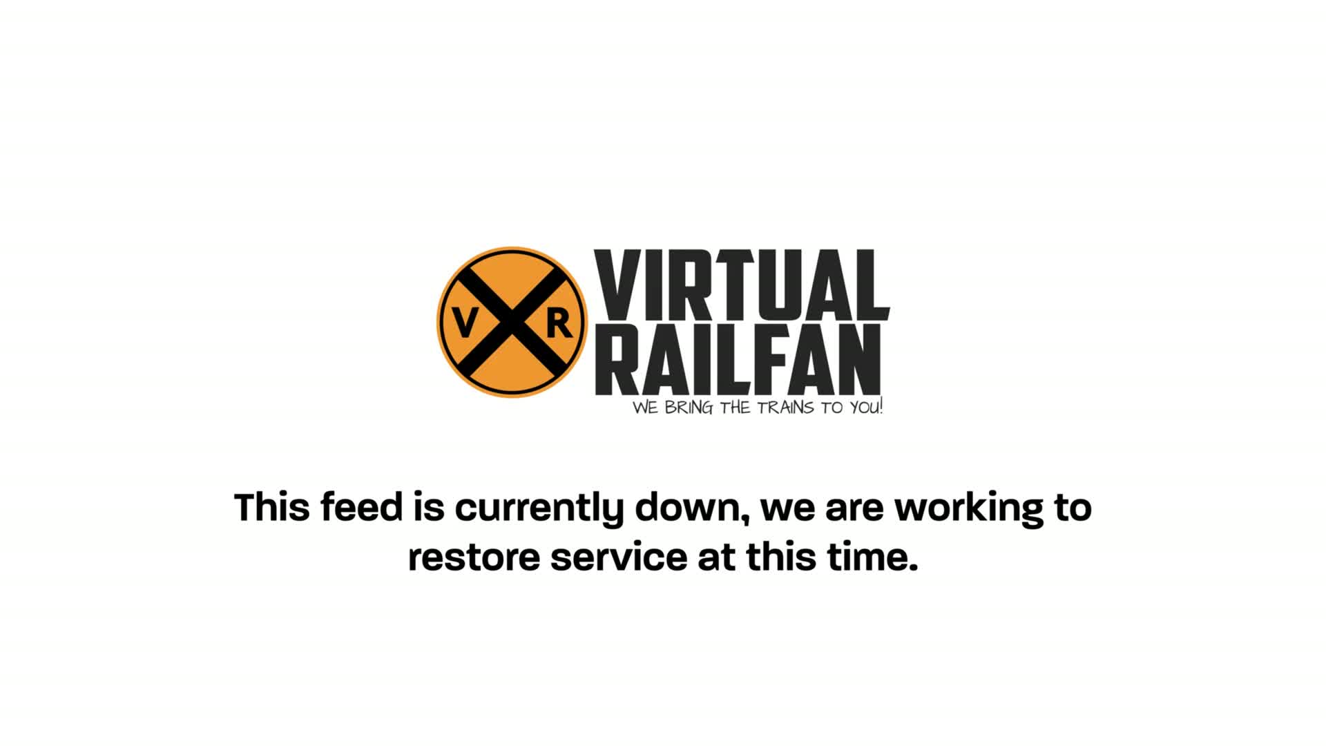 A white background displays a logo with an orange circle and black lettering, and a message indicating a service interruption.