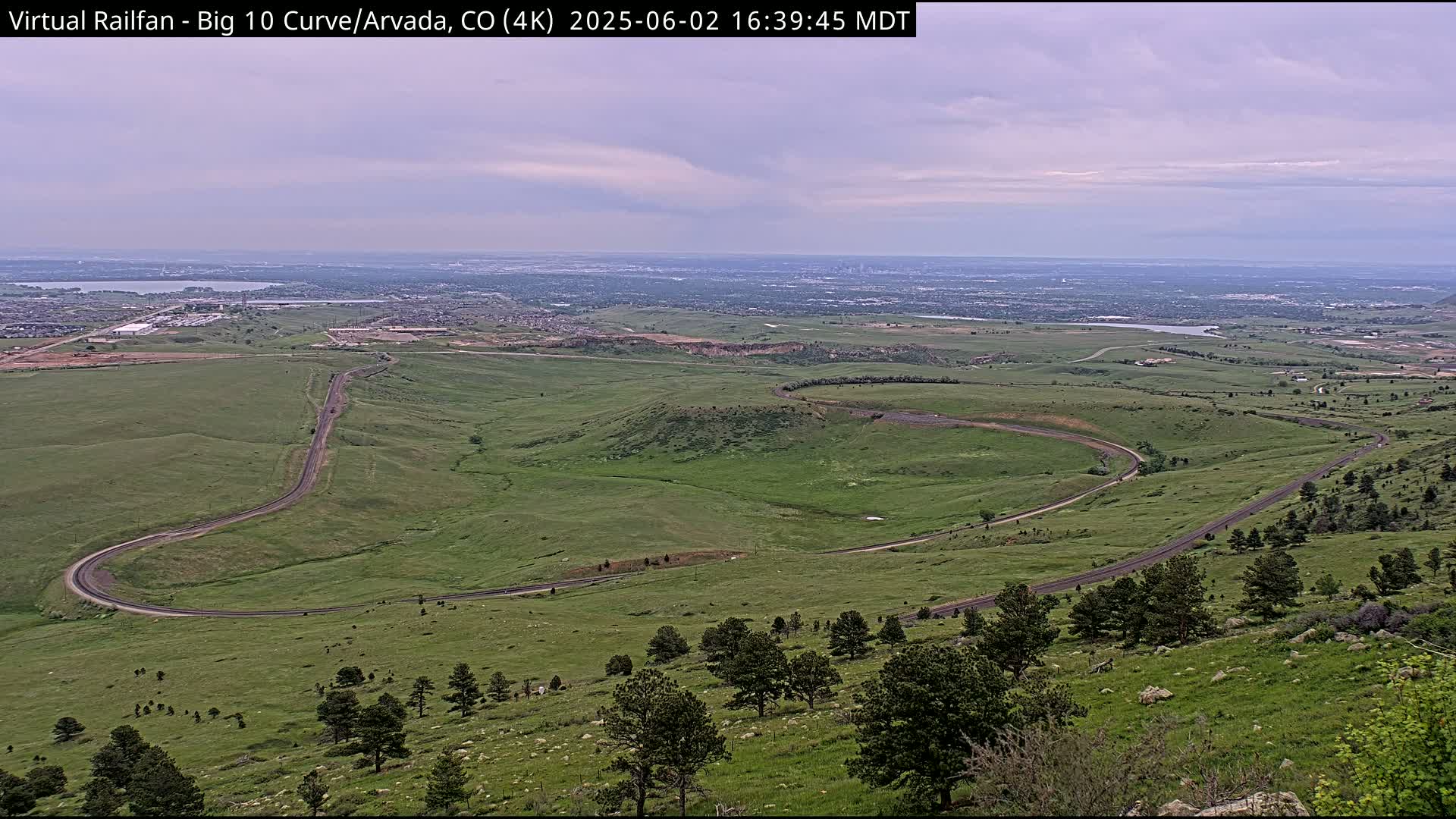 Denver Skyline  & Arvada Big  10 Curve Railroad Live Cam - Arvada, Jefferson, Colorado, USA