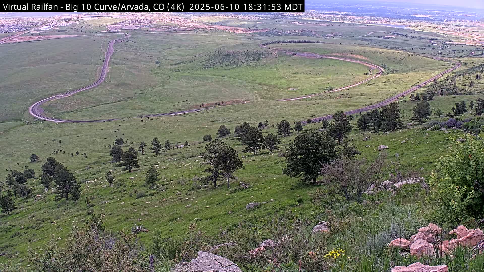 Denver Skyline  & Arvada Big  10 Curve Railroad Live Cam - Arvada, Jefferson, Colorado, USA