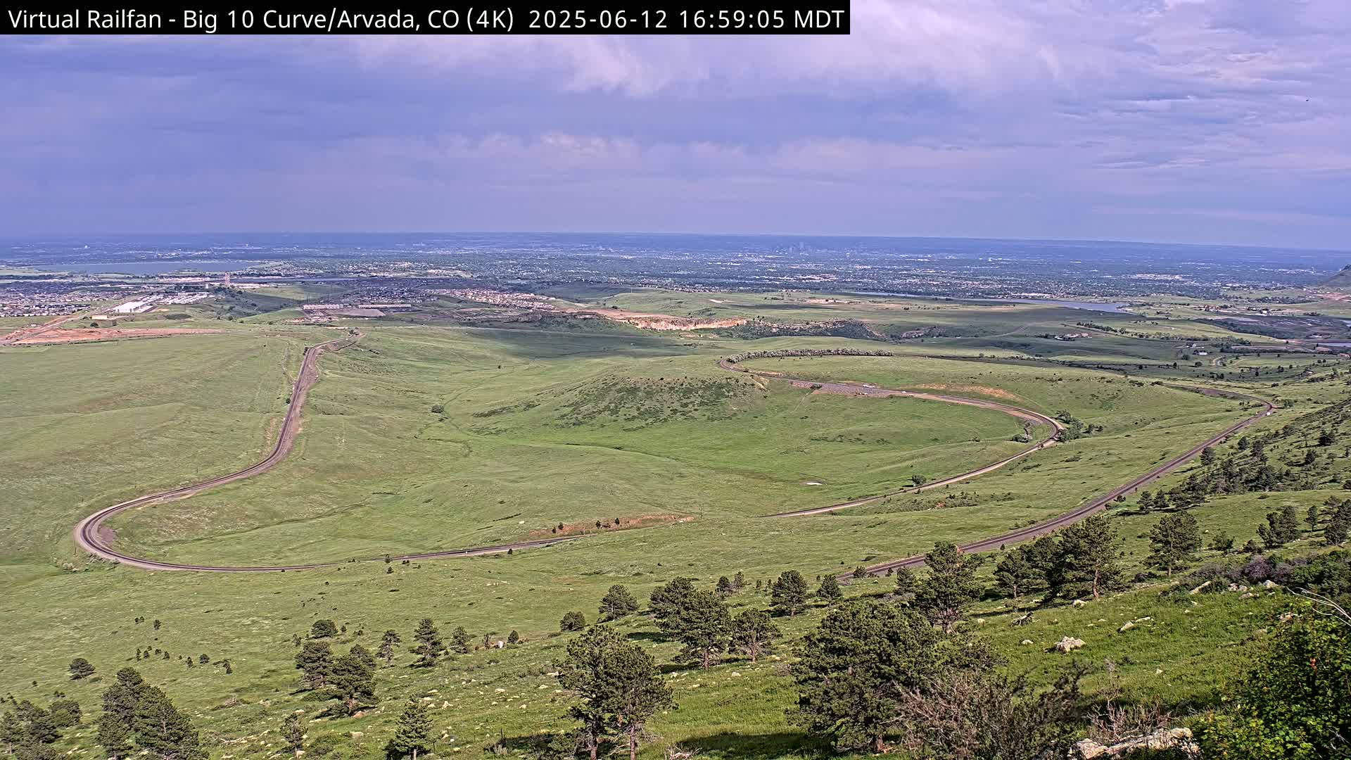 Denver Skyline  & Arvada Big  10 Curve Railroad Live Cam - Arvada, Jefferson, Colorado, USA