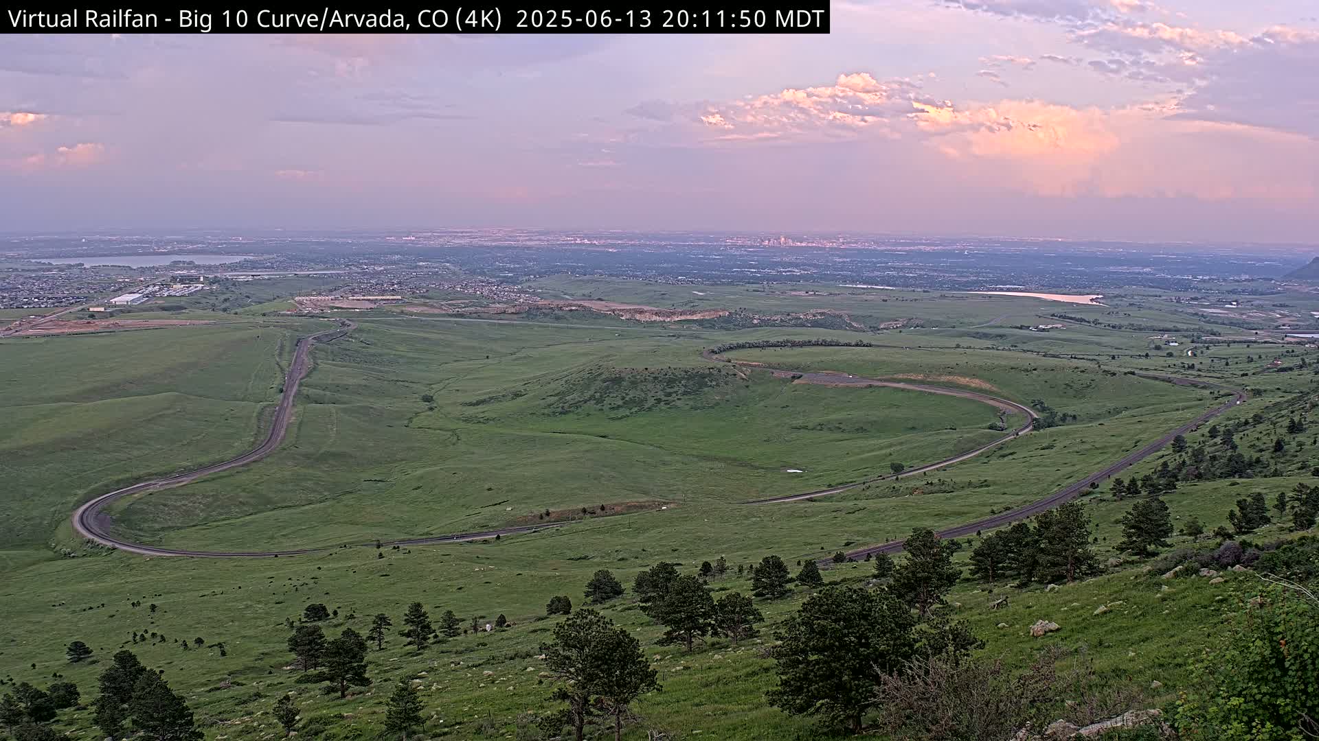 Denver Skyline  & Arvada Big  10 Curve Railroad Live Cam - Arvada, Jefferson, Colorado, USA