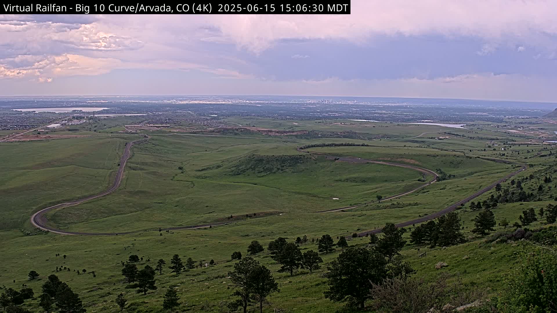 Denver Skyline  & Arvada Big  10 Curve Railroad Live Cam - Arvada, Jefferson, Colorado, USA