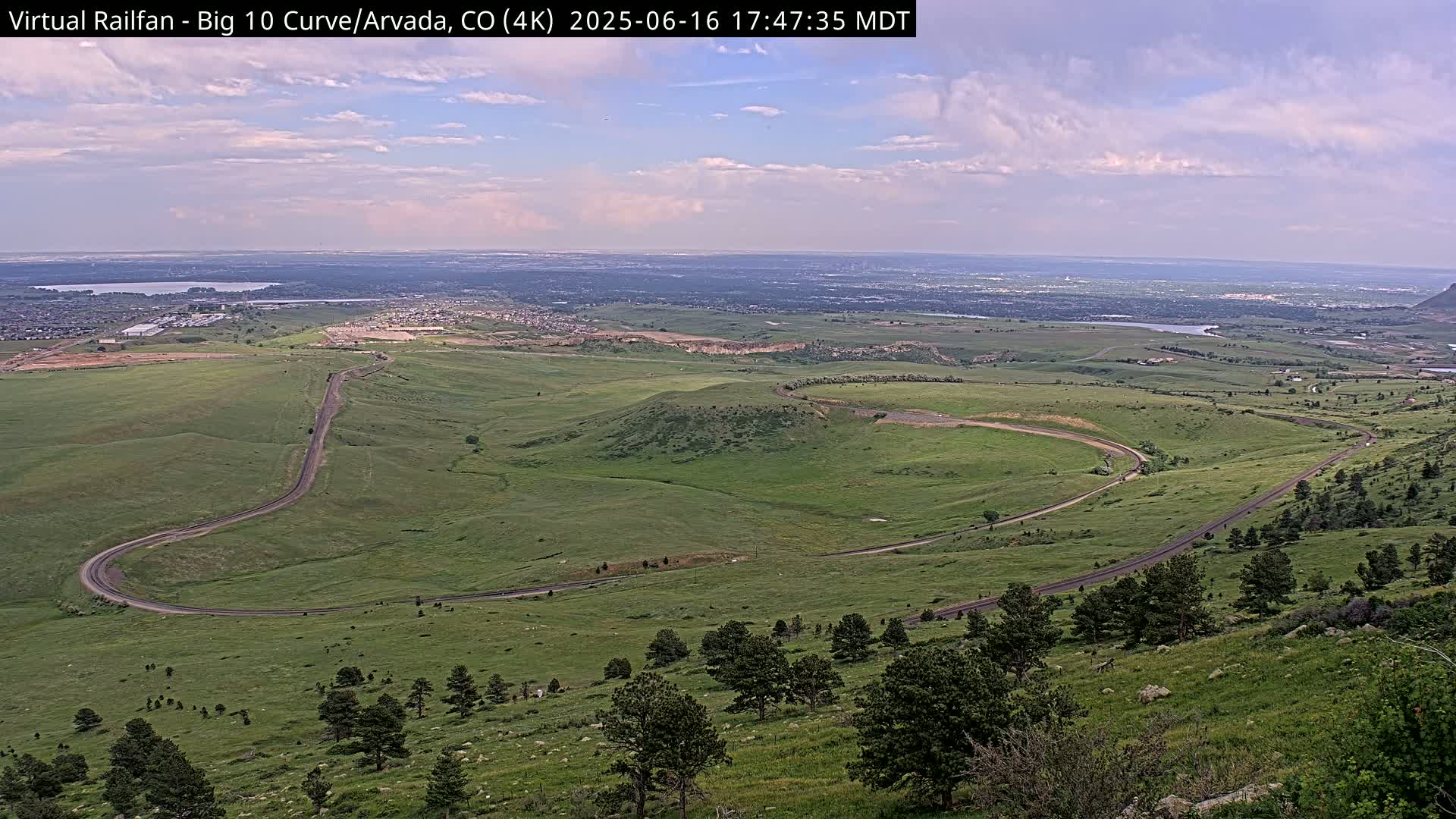 Denver Skyline  & Arvada Big  10 Curve Railroad Live Cam - Arvada, Jefferson, Colorado, USA