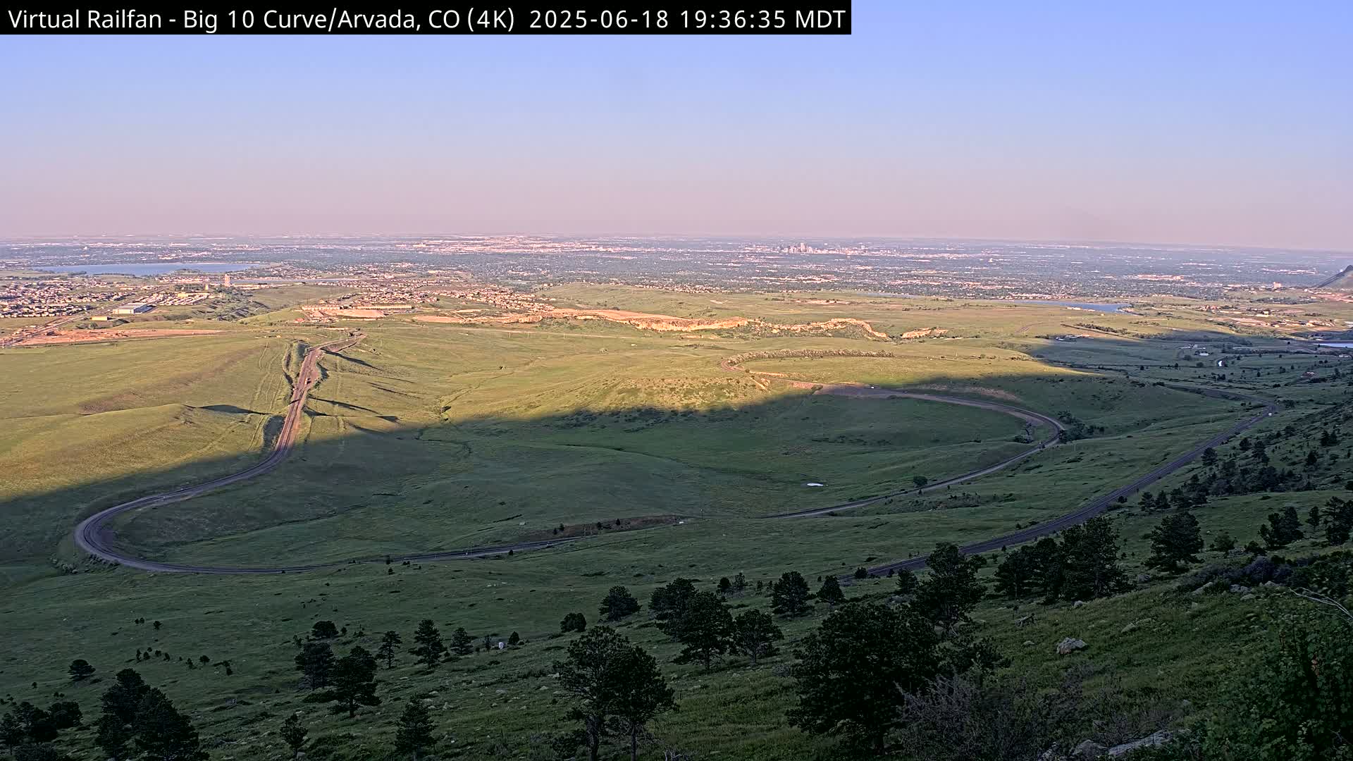 Denver Skyline  & Arvada Big  10 Curve Railroad Live Cam - Arvada, Jefferson, Colorado, USA