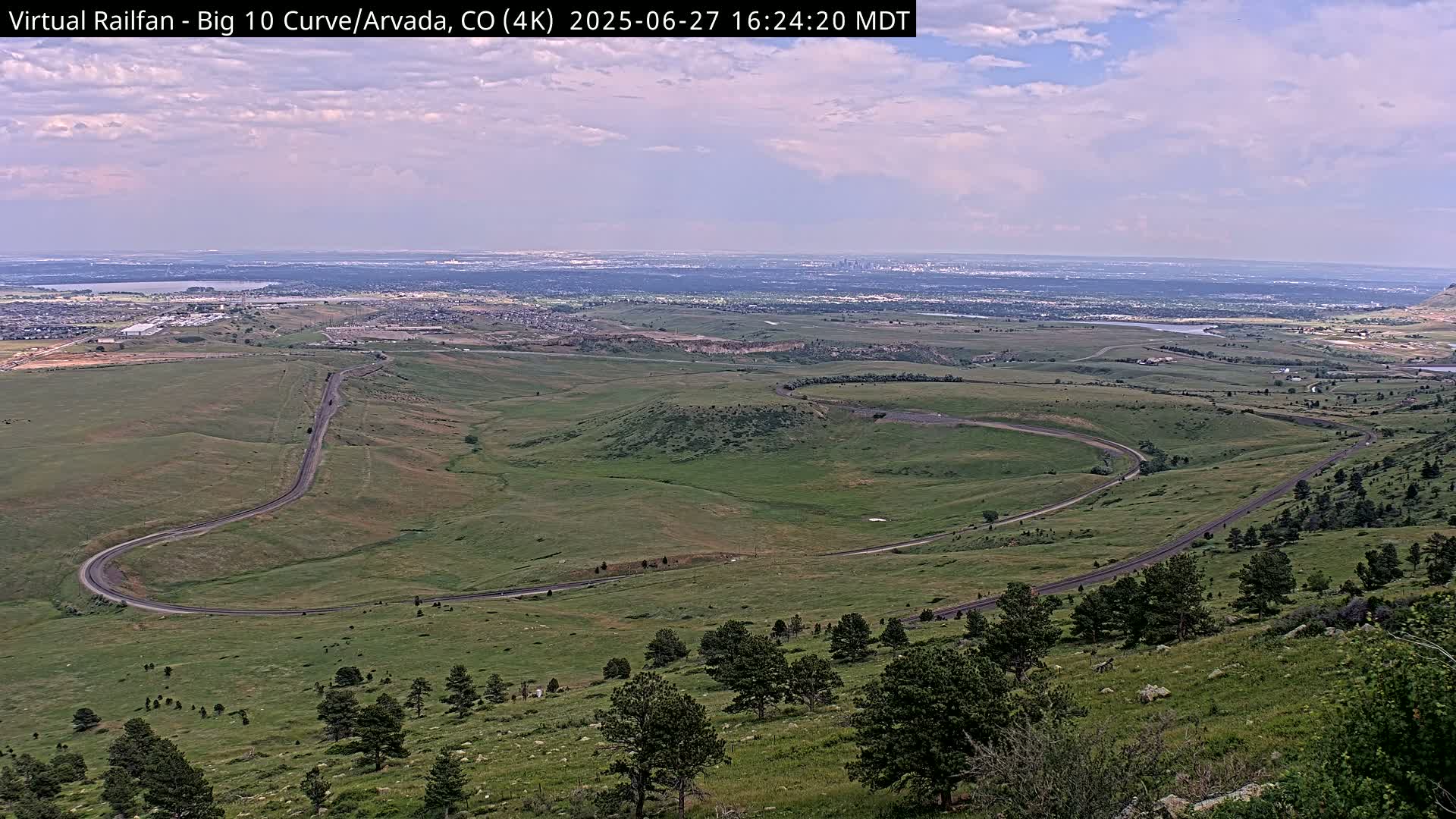 Denver Skyline  & Arvada Big  10 Curve Railroad Live Cam - Arvada, Jefferson, Colorado, USA