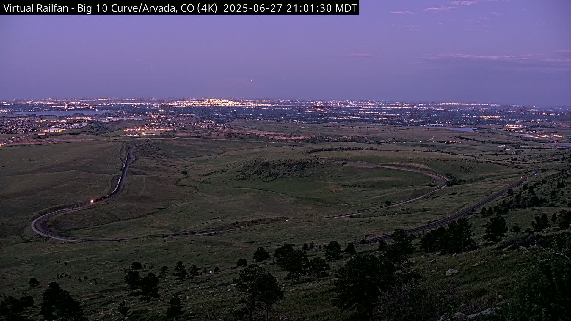 Denver Skyline  & Arvada Big  10 Curve Railroad Live Cam - Arvada, Jefferson, Colorado, USA
