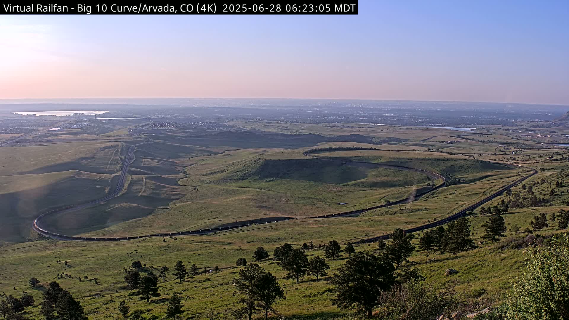 Denver Skyline  & Arvada Big  10 Curve Railroad Live Cam - Arvada, Jefferson, Colorado, USA