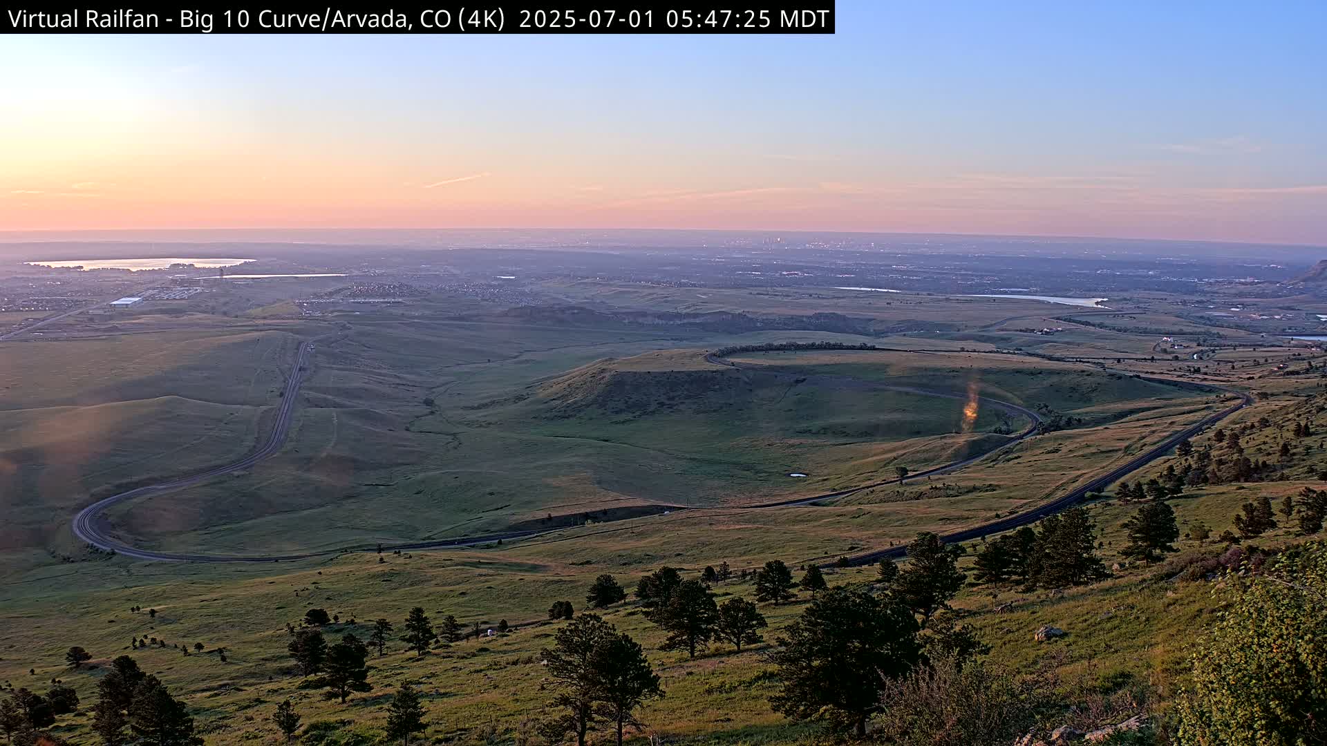 Denver Skyline  & Arvada Big  10 Curve Railroad Live Cam - Arvada, Jefferson, Colorado, USA