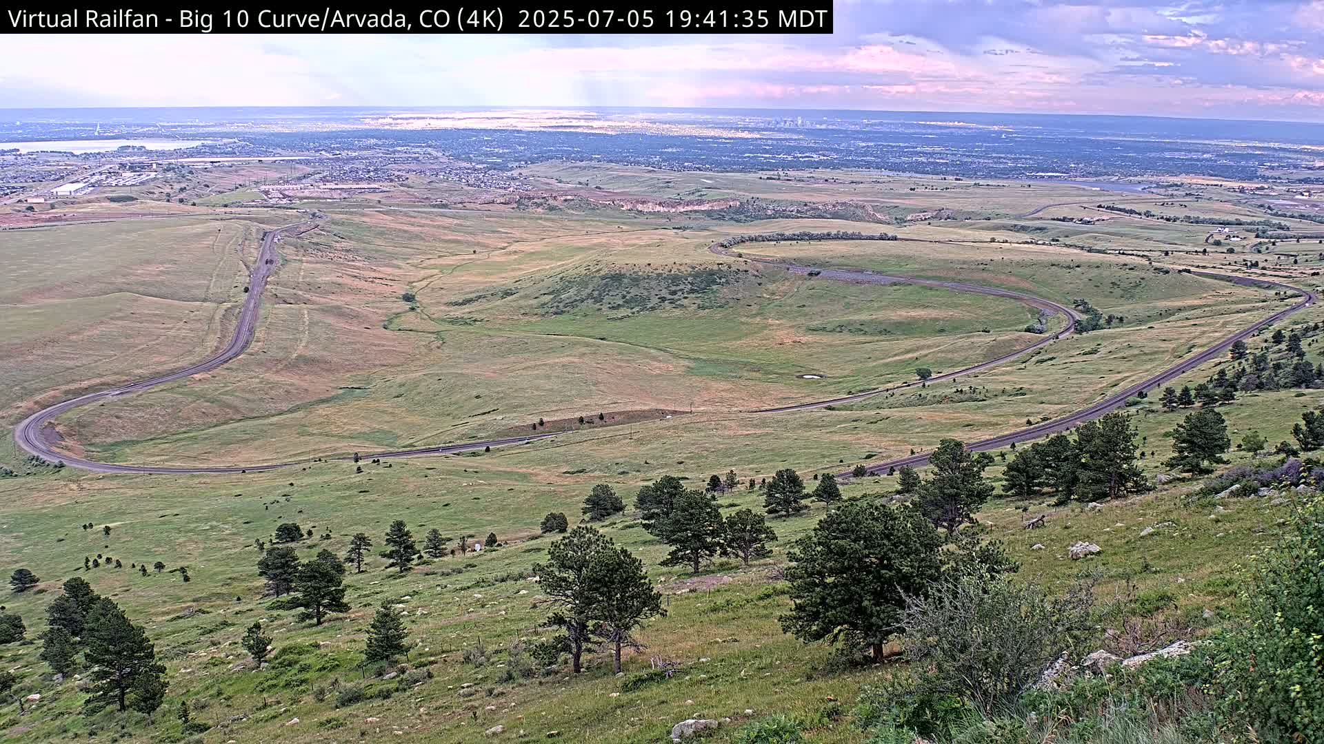 Denver Skyline  & Arvada Big  10 Curve Railroad Live Cam - Arvada, Jefferson, Colorado, USA