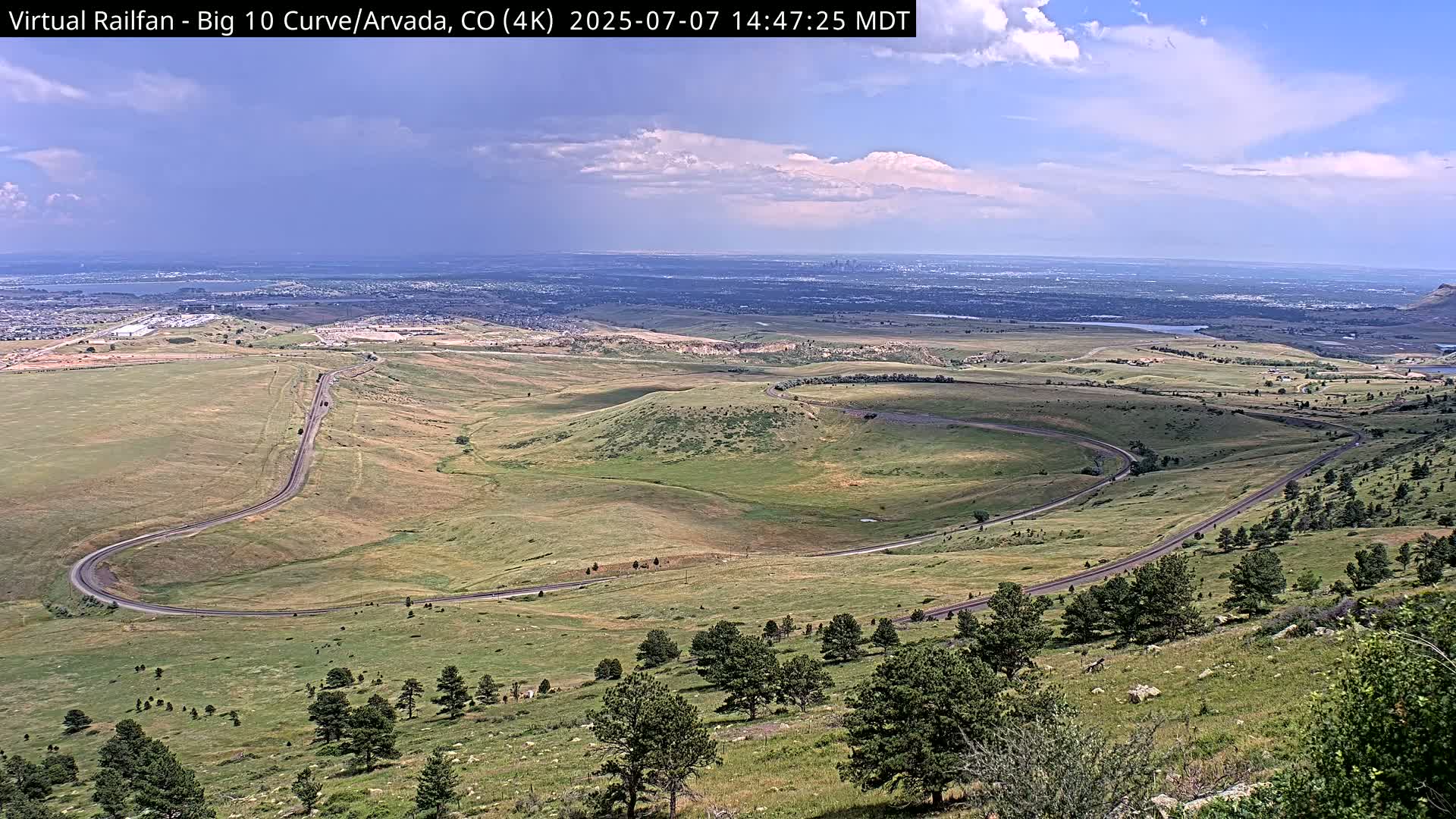 Denver Skyline  & Arvada Big  10 Curve Railroad Live Cam - Arvada, Jefferson, Colorado, USA