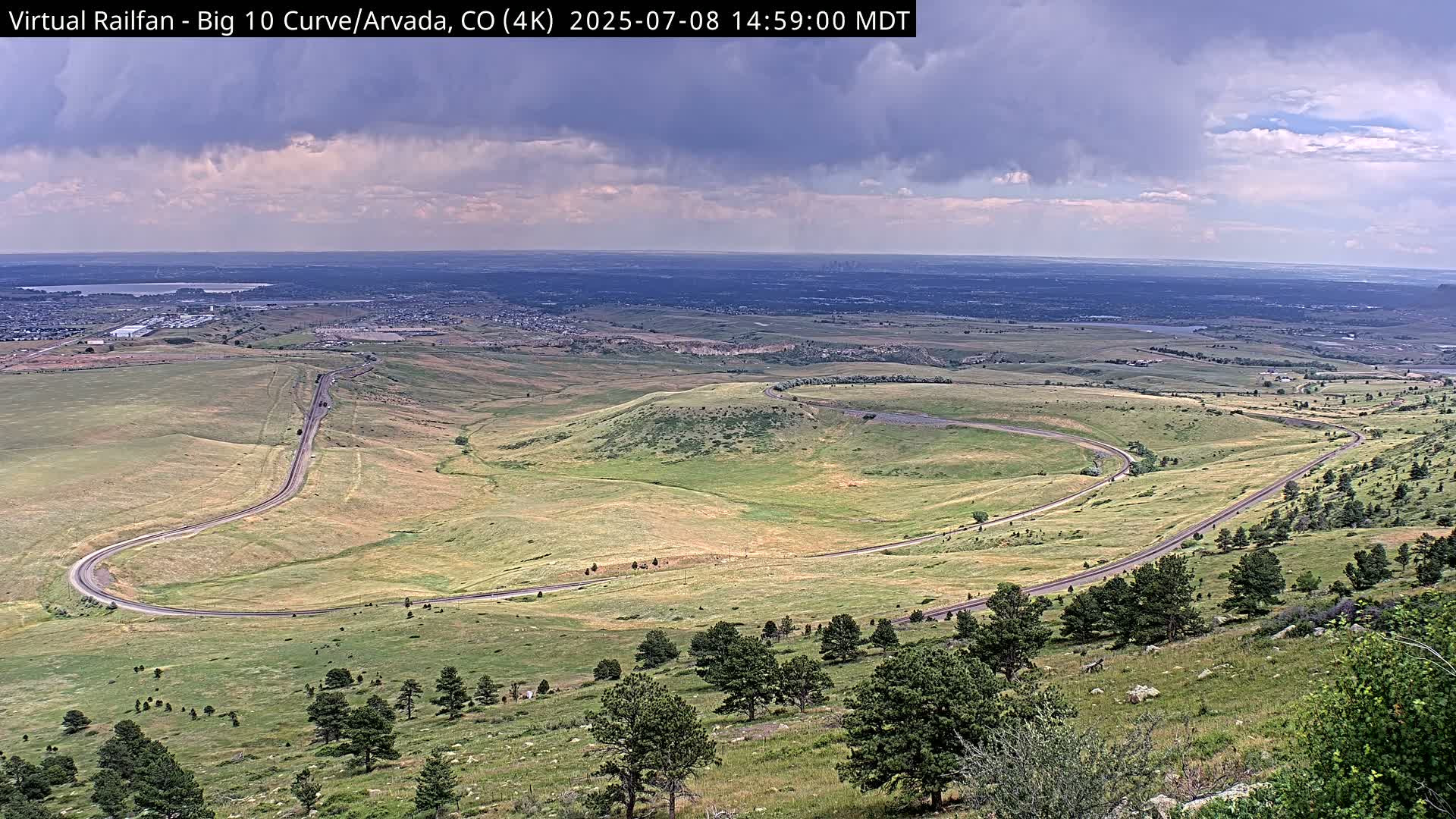 Denver Skyline  & Arvada Big  10 Curve Railroad Live Cam - Arvada, Jefferson, Colorado, USA