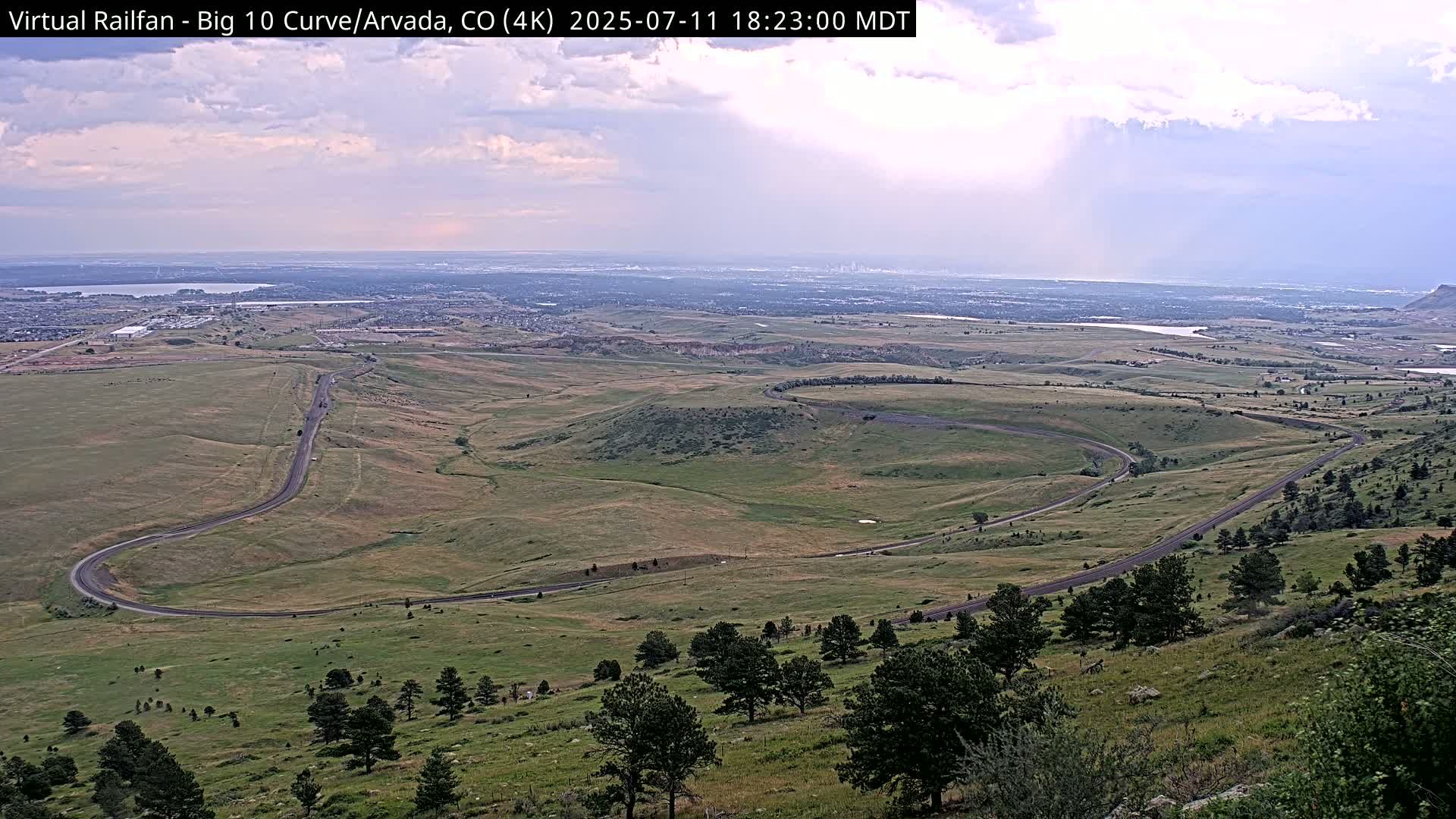 Denver Skyline  & Arvada Big  10 Curve Railroad Live Cam - Arvada, Jefferson, Colorado, USA