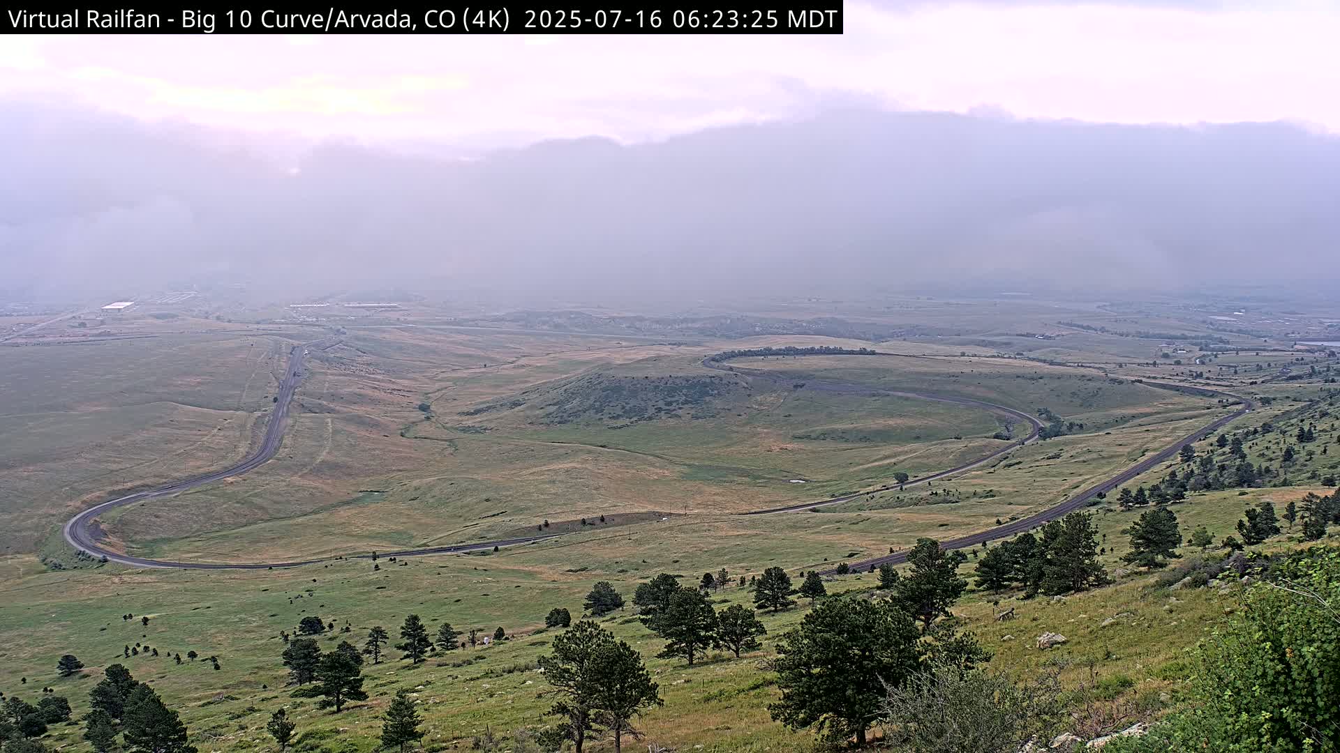 Denver Skyline  & Arvada Big  10 Curve Railroad Live Cam - Arvada, Jefferson, Colorado, USA