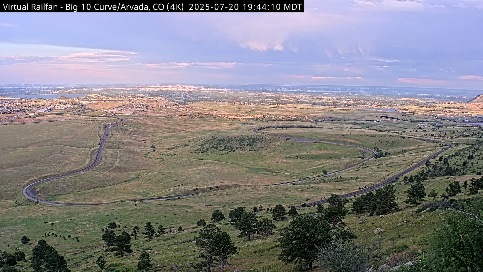 Denver Skyline  & Arvada Big  10 Curve Railroad Live Cam - Arvada, Jefferson, Colorado, USA