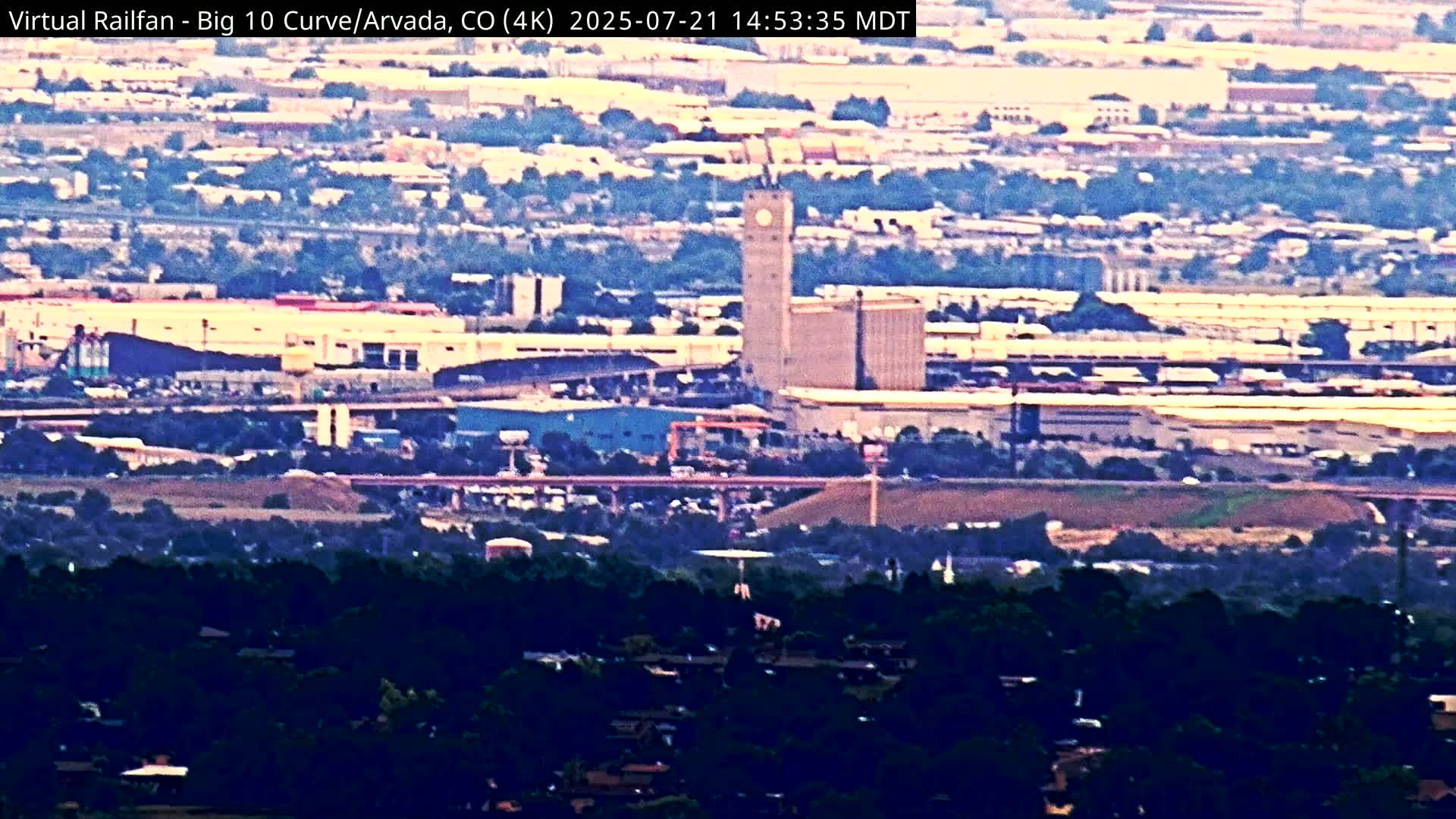 Denver Skyline  & Arvada Big  10 Curve Railroad Live Cam - Arvada, Jefferson, Colorado, USA