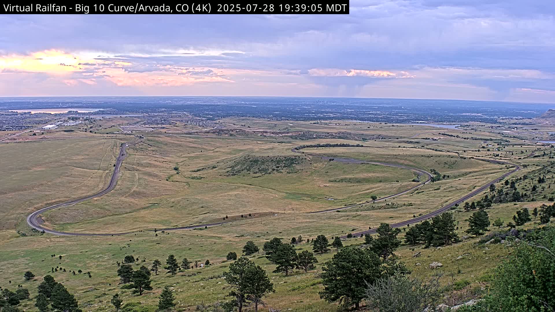 Denver Skyline  & Arvada Big  10 Curve Railroad Live Cam - Arvada, Jefferson, Colorado, USA