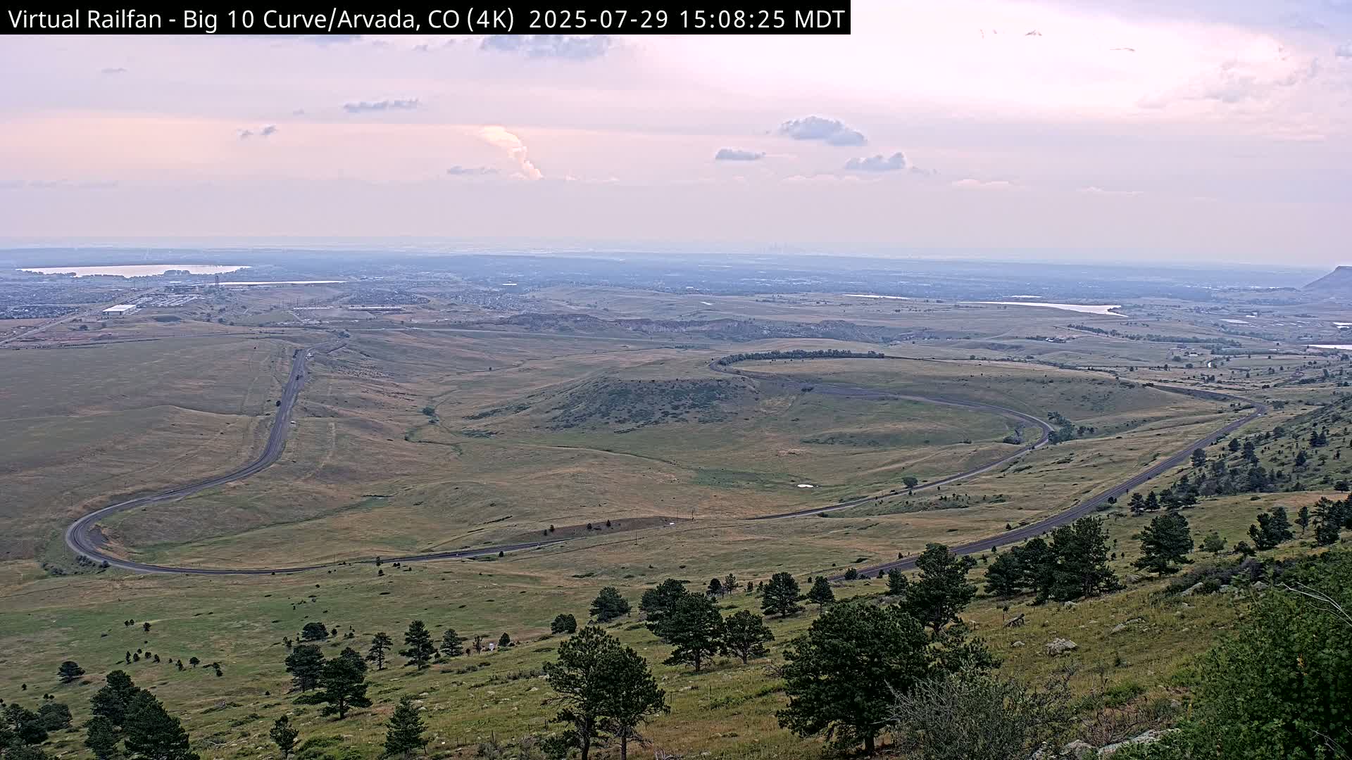 Denver Skyline  & Arvada Big  10 Curve Railroad Live Cam - Arvada, Jefferson, Colorado, USA