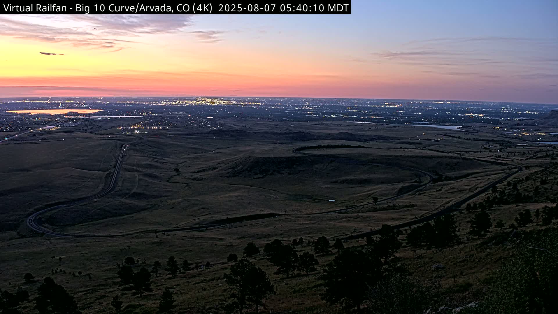 Denver Skyline  & Arvada Big  10 Curve Railroad Live Cam - Arvada, Jefferson, Colorado, USA