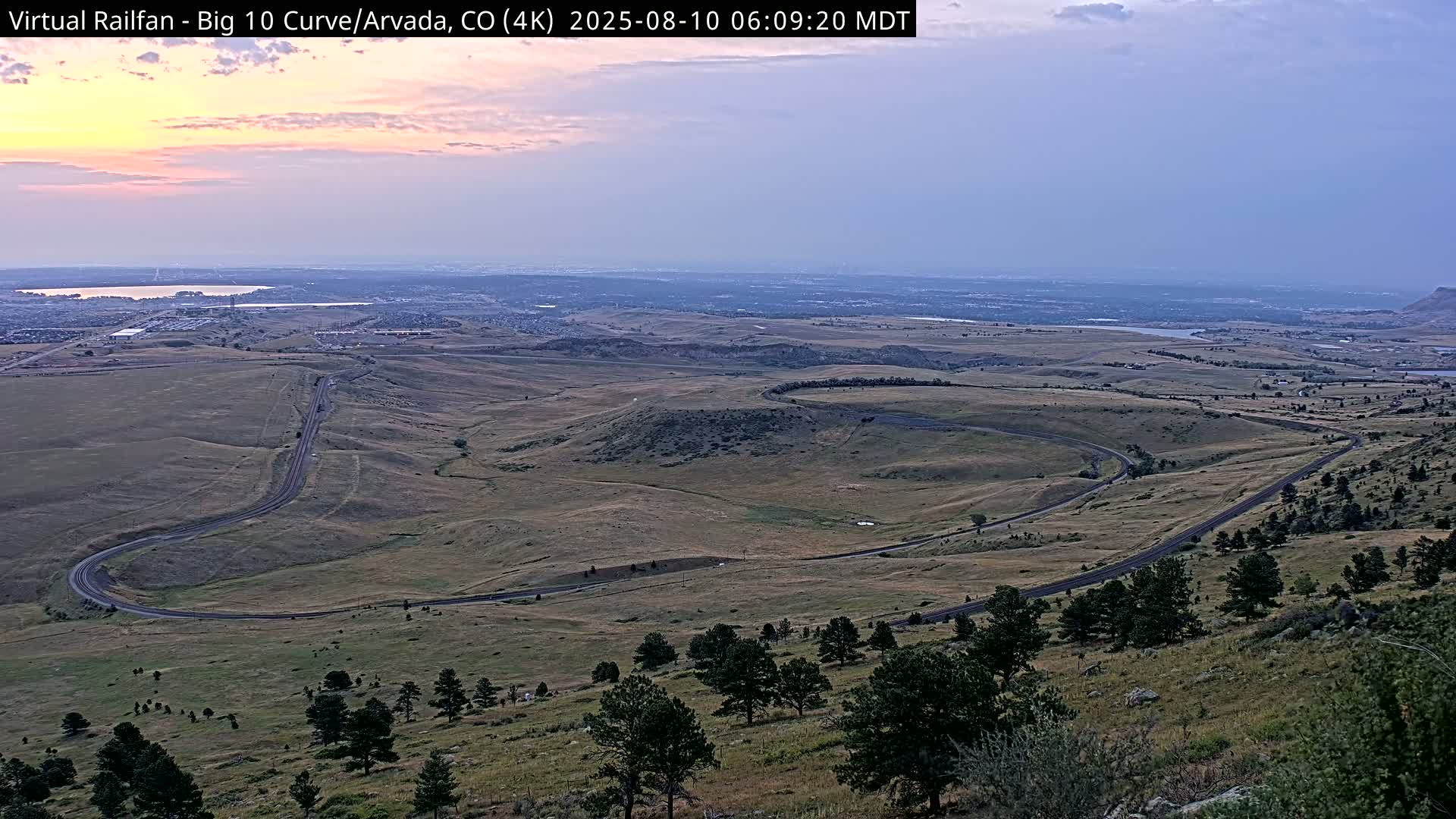 Denver Skyline  & Arvada Big  10 Curve Railroad Live Cam - Arvada, Jefferson, Colorado, USA