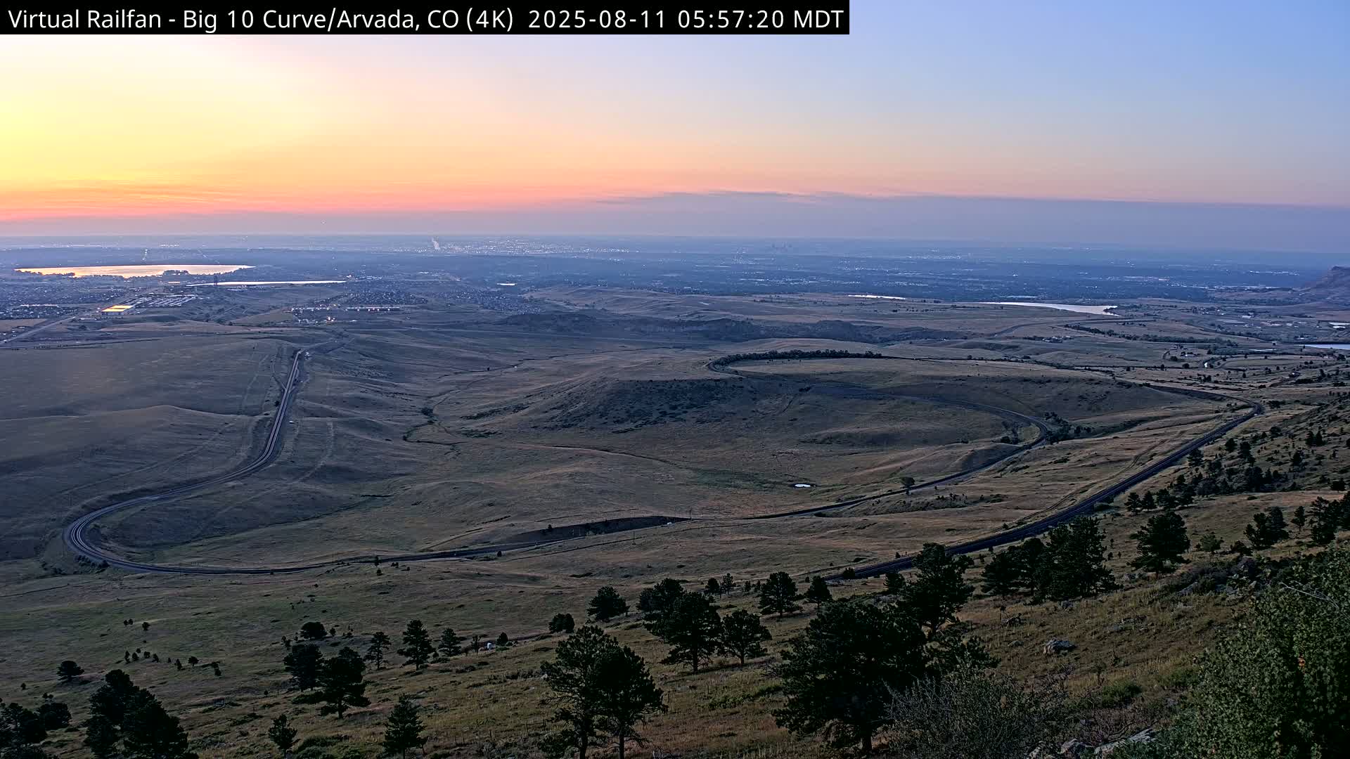 Denver Skyline  & Arvada Big  10 Curve Railroad Live Cam - Arvada, Jefferson, Colorado, USA