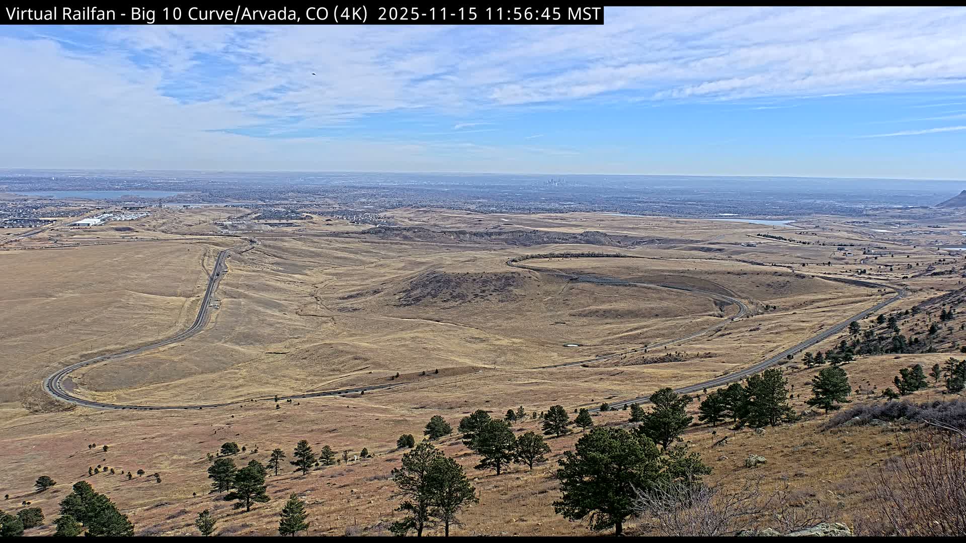 Denver Skyline  & Arvada Big  10 Curve Railroad Live Cam - Arvada, Jefferson, Colorado, USA