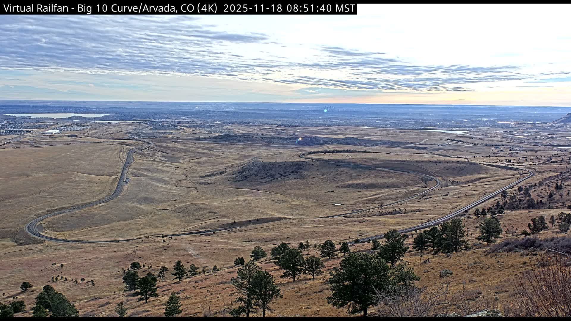 Denver Skyline  & Arvada Big  10 Curve Railroad Live Cam - Arvada, Jefferson, Colorado, USA