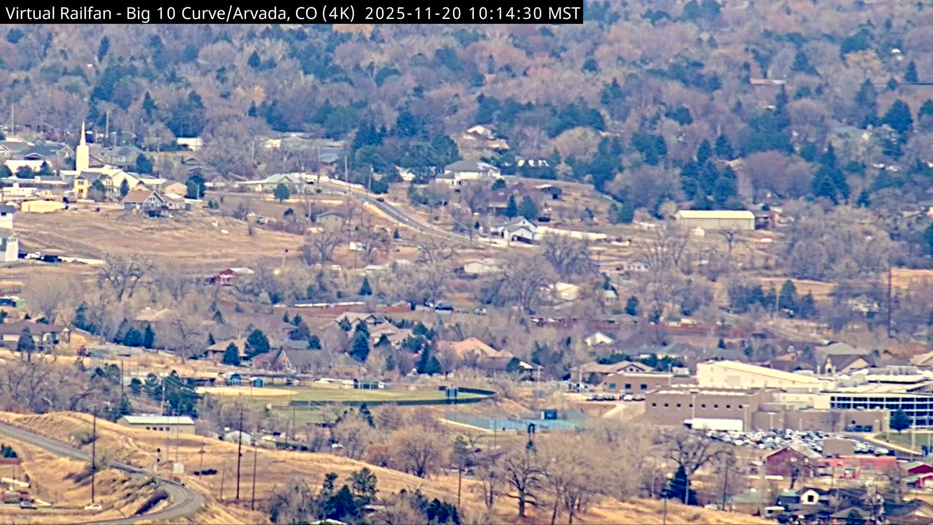 Denver Skyline  & Arvada Big  10 Curve Railroad Live Cam - Arvada, Jefferson, Colorado, USA