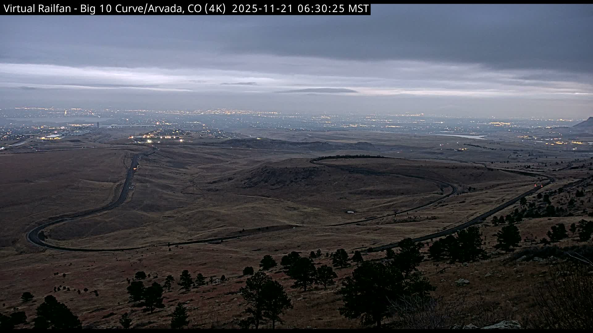 Denver Skyline  & Arvada Big  10 Curve Railroad Live Cam - Arvada, Jefferson, Colorado, USA
