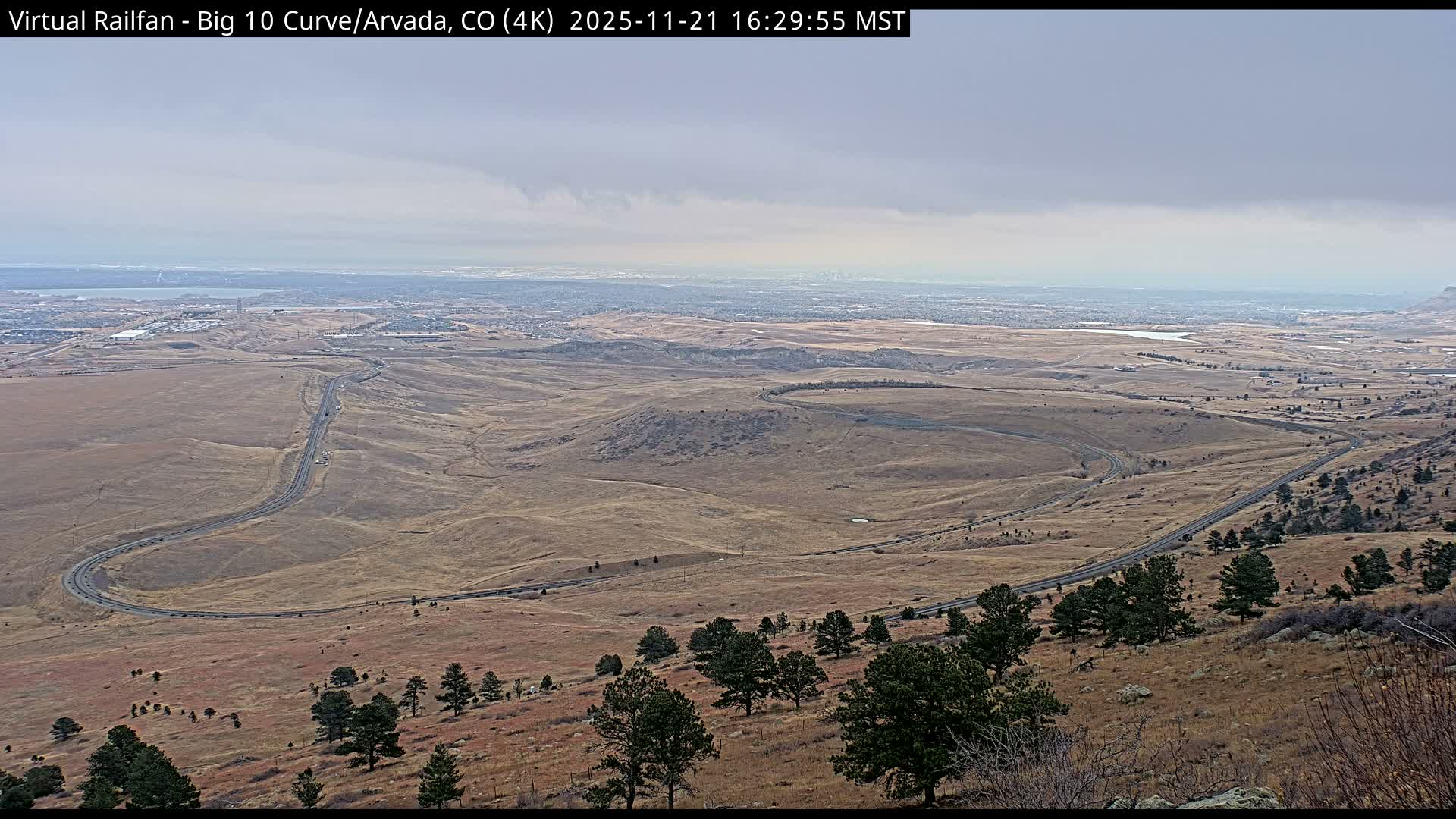 Denver Skyline  & Arvada Big  10 Curve Railroad Live Cam - Arvada, Jefferson, Colorado, USA