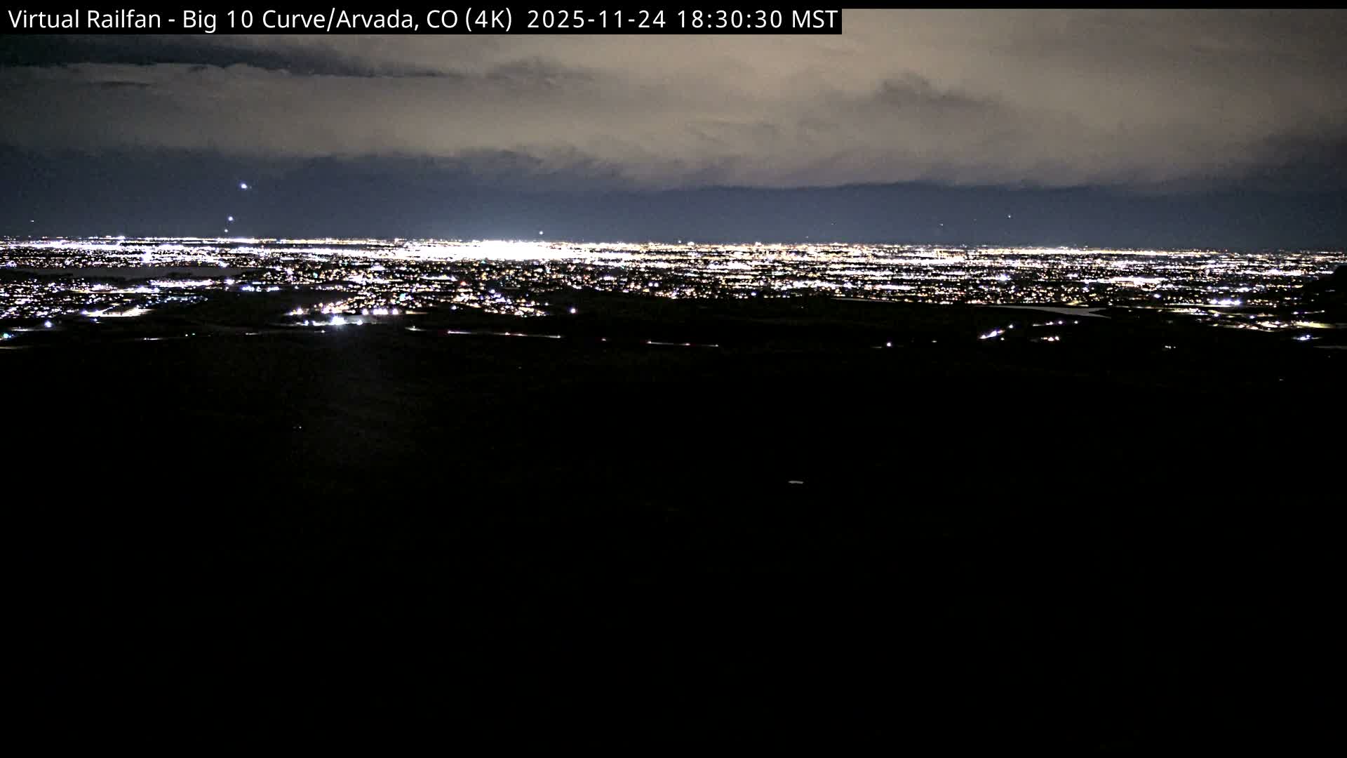 Denver Skyline  & Arvada Big  10 Curve Railroad Live Cam - Arvada, Jefferson, Colorado, USA