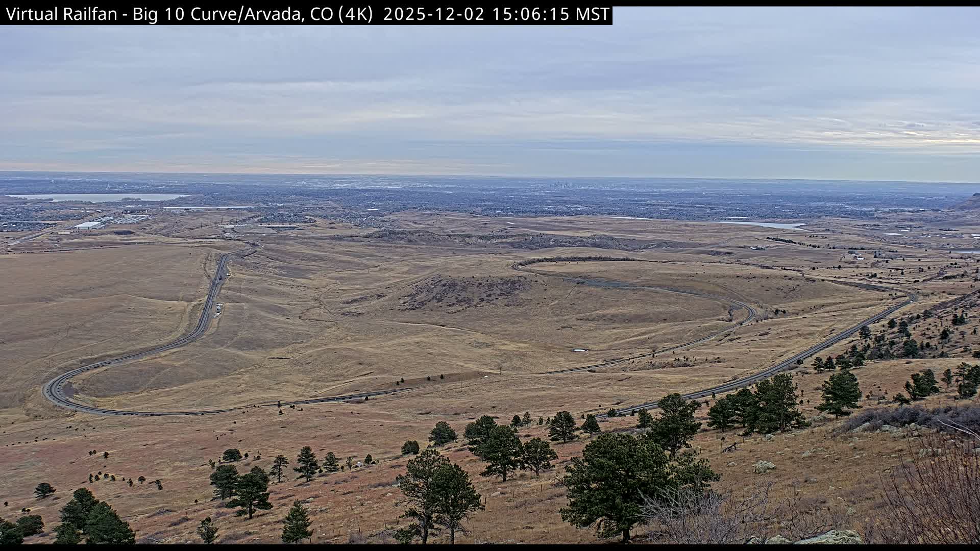 Denver Skyline  & Arvada Big  10 Curve Railroad Live Cam - Arvada, Jefferson, Colorado, USA