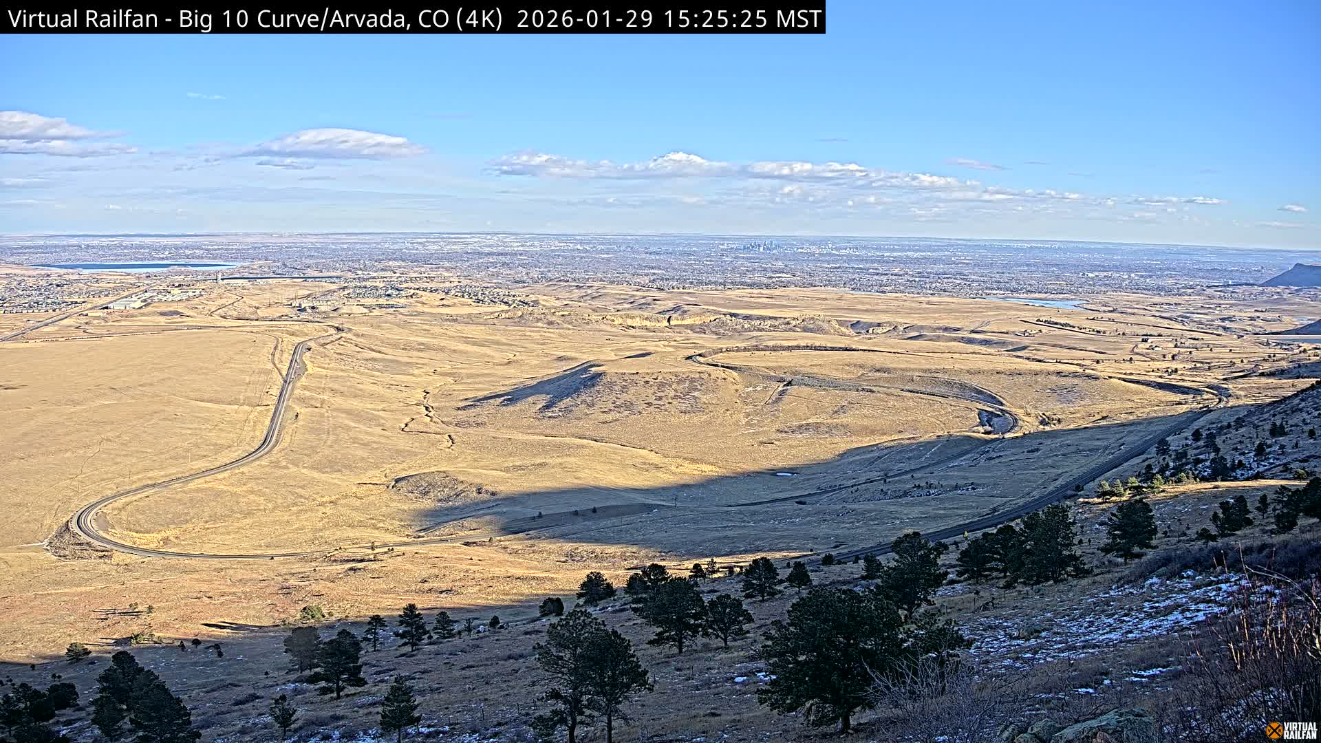 Denver Skyline  & Arvada Big  10 Curve Railroad Live Cam - Arvada, Jefferson, Colorado, USA